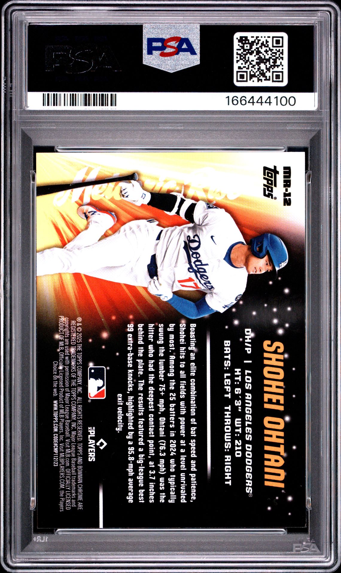 2025 Bowman Chrome Meteoric Rise Shohei Ohtani #Mr-12 Gem Mt 10 back view - PSA certificate #166444100