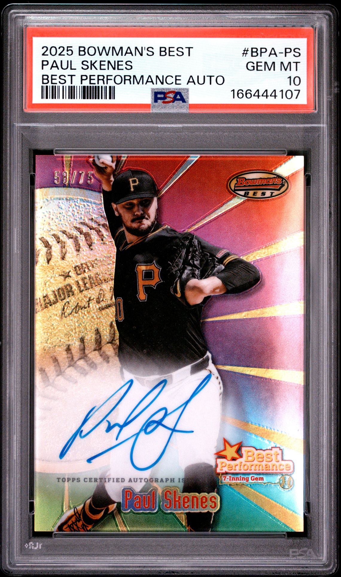 2025 Bowman's Best Best Performance Autographs Paul Skenes #Bpa-Ps Gem Mt 10 front view - PSA graded GEM MT 10