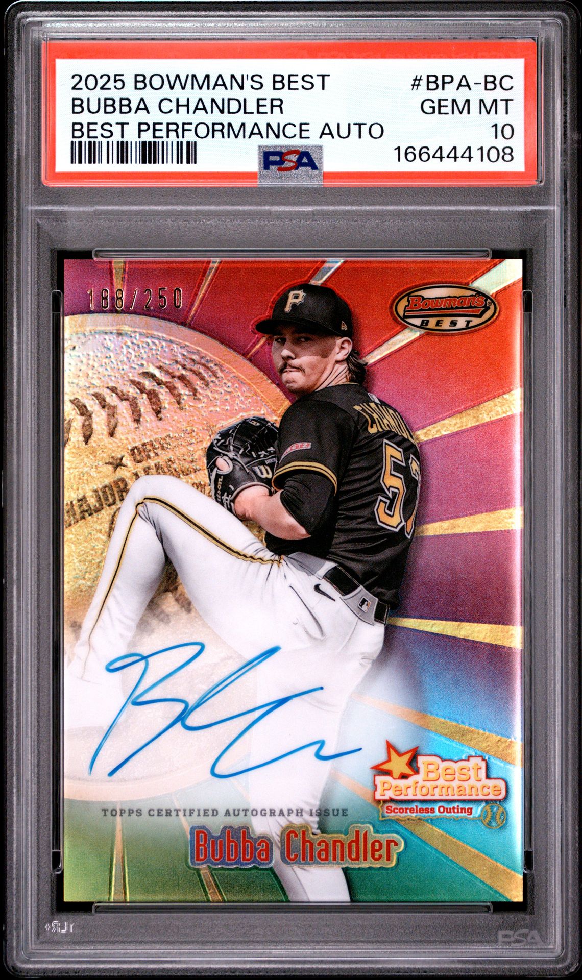 2025 Bowman's Best Best Performance Autographs Bubba Chandler #Bpa-Bc Gem Mt 10 front view - PSA graded GEM MT 10