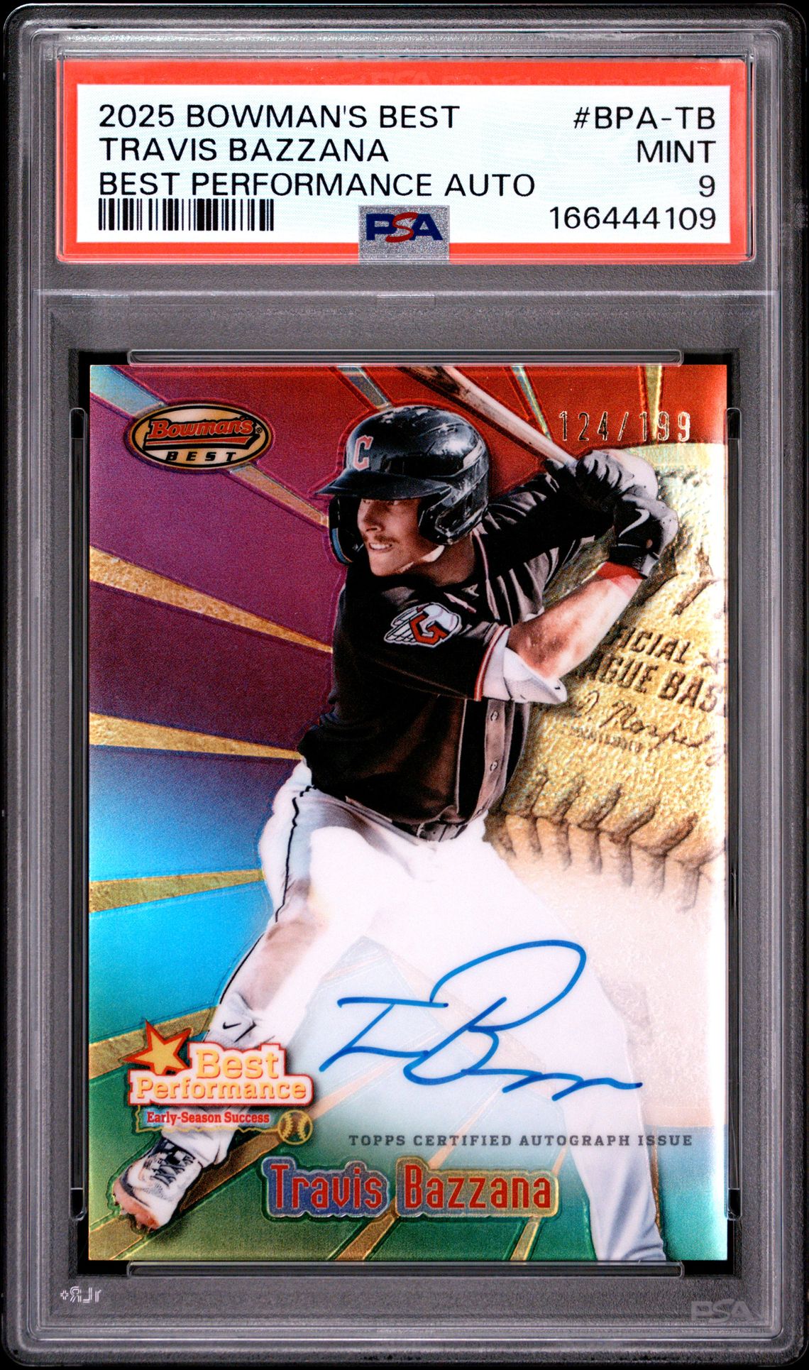 2025 Bowman's Best Best Performance Autographs Travis Bazzana #Bpa-Tb Mint 9 front