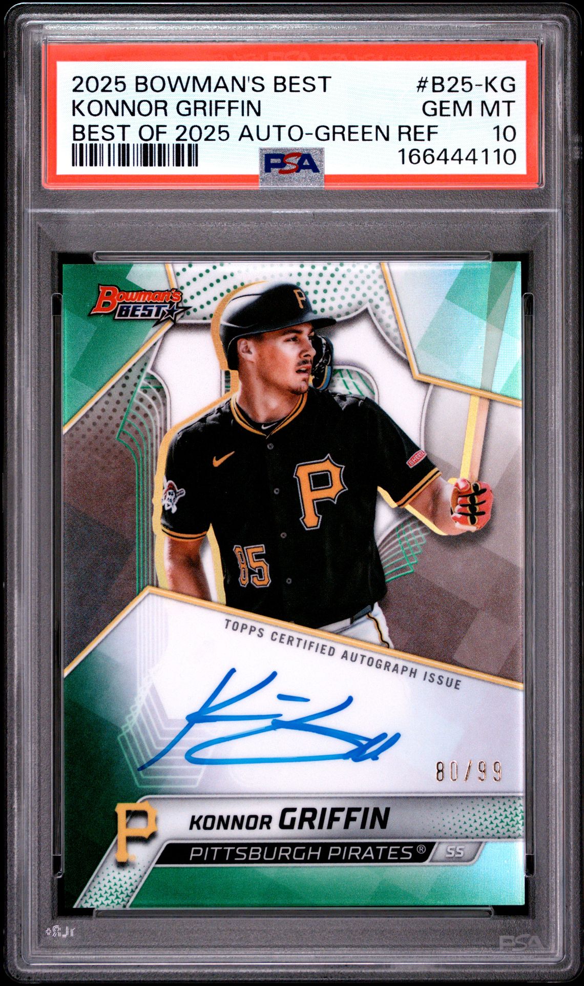 2025 Bowman's Best Best Of 2025 Autographs Konnor Griffin #B25-Kg (Best Of 2025 Auto-Green Ref) Gem Mt 10 front view - PSA graded GEM MT 10