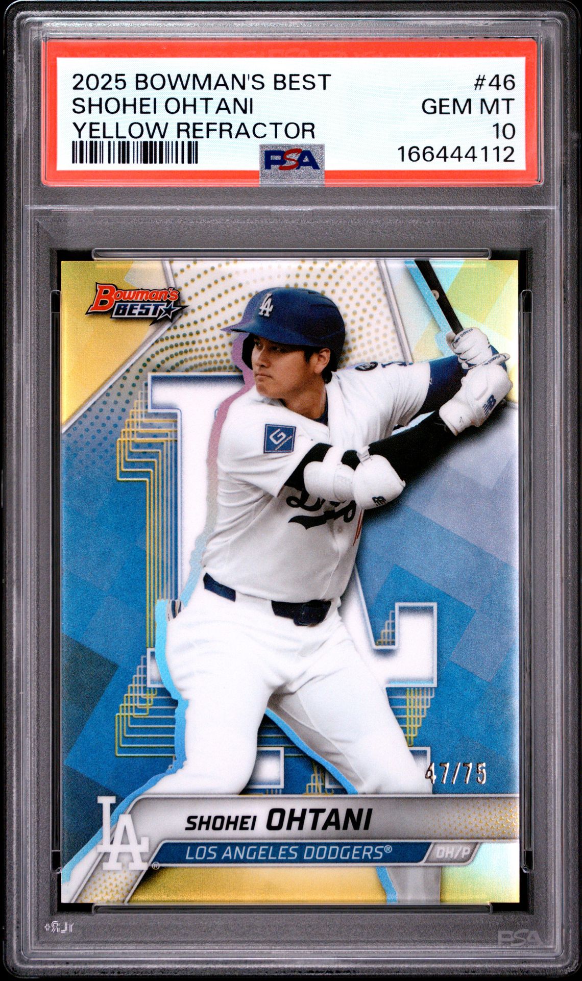 2025 Bowman's Best Shohei Ohtani #46 (Yellow Refractor) Gem Mt 10 front view - PSA graded GEM MT 10