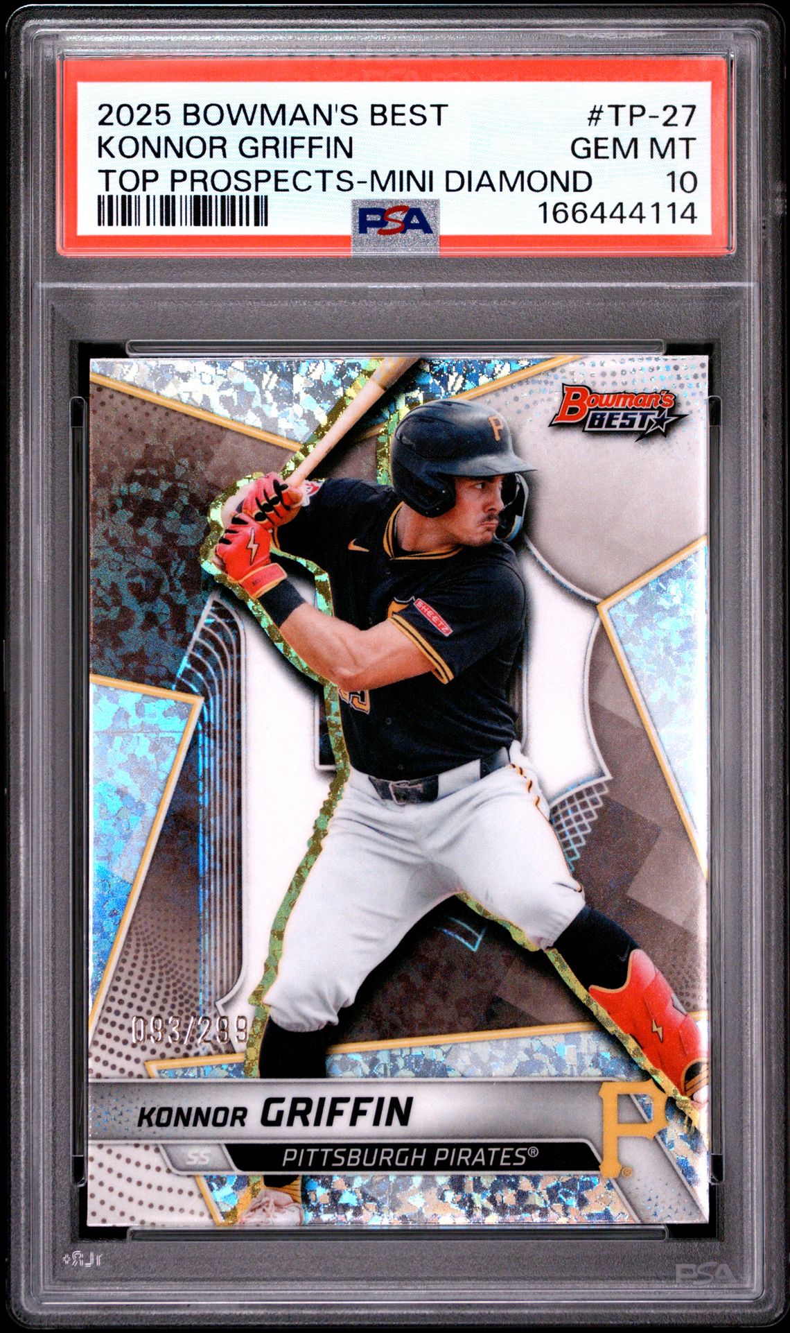 2025 Bowman's Best Top Prospects Konnor Griffin #Tp-27 (Top Prospects-Mini Diamond) Gem Mt 10 front view - PSA graded GEM MT 10