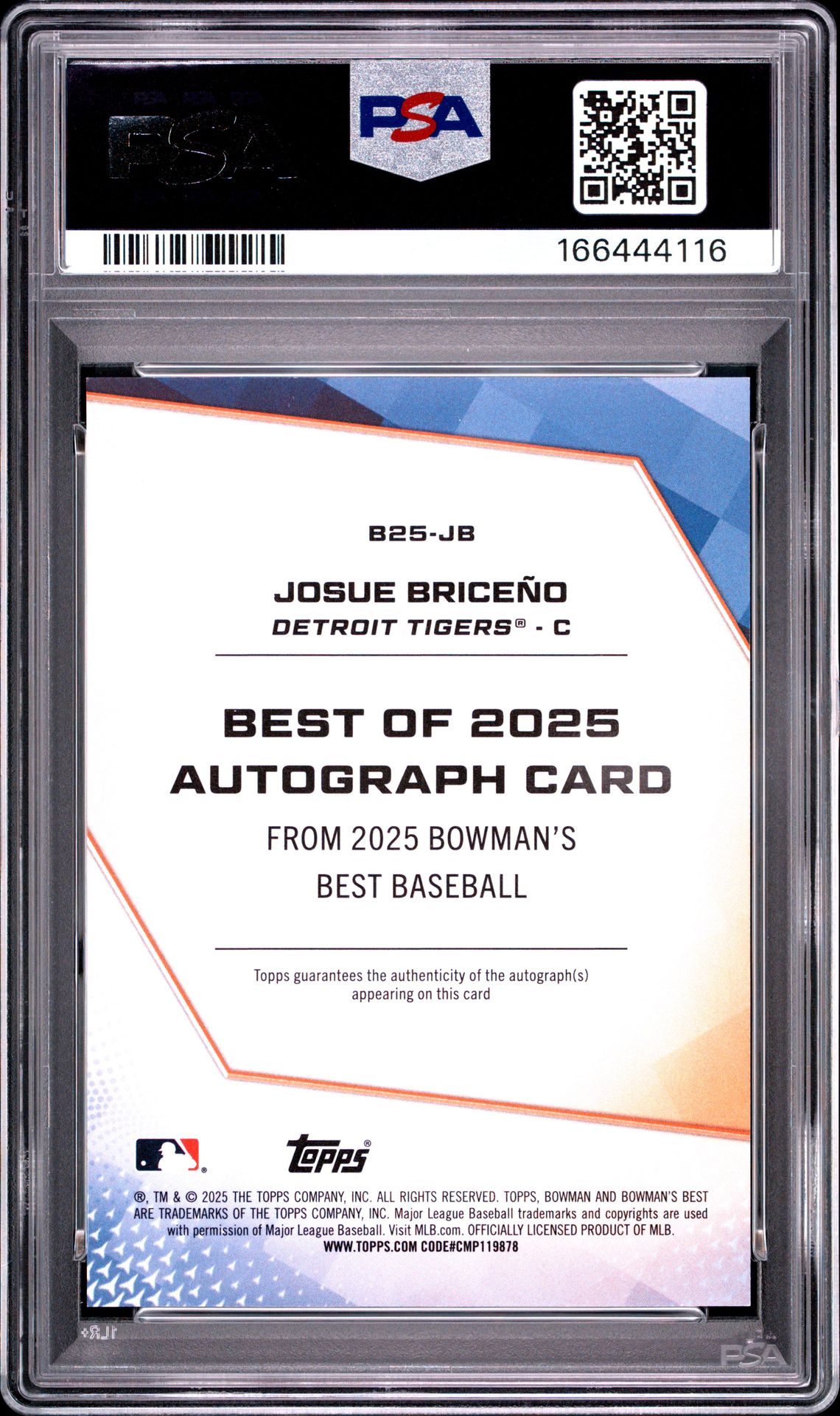 2025 Bowman's Best Best Of 2025 Autographs Josue Briceno #B25-Jb (Best Of 2025 Auto-Purple Ref) Gem Mt 10 back view - PSA certificate #166444116