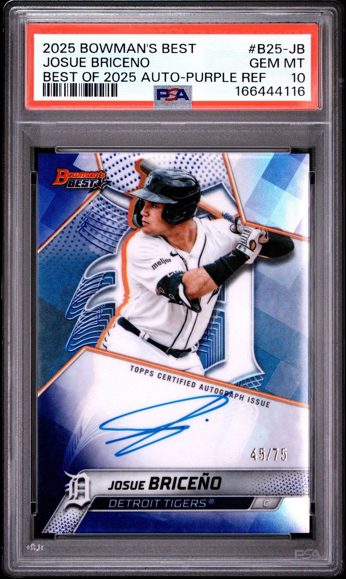 2025 Bowman's Best Best Of 2025 Autographs Josue Briceno #B25-Jb (Best Of 2025 Auto-Purple Ref) Gem Mt 10 front view - PSA graded GEM MT 10