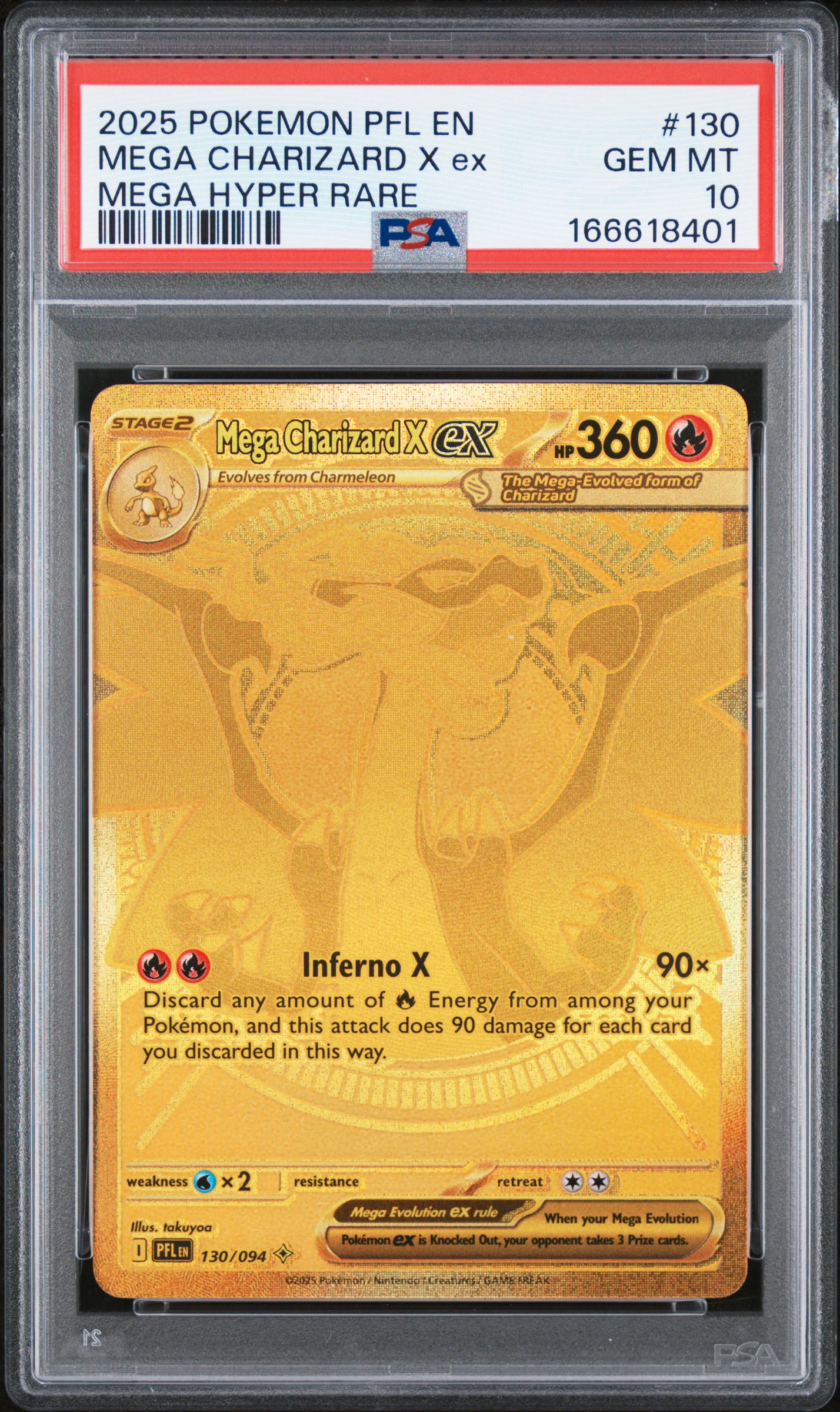 2025 #130 Mega Charizard X EX PSA 10 Pfl EN-Phantasmal Flames