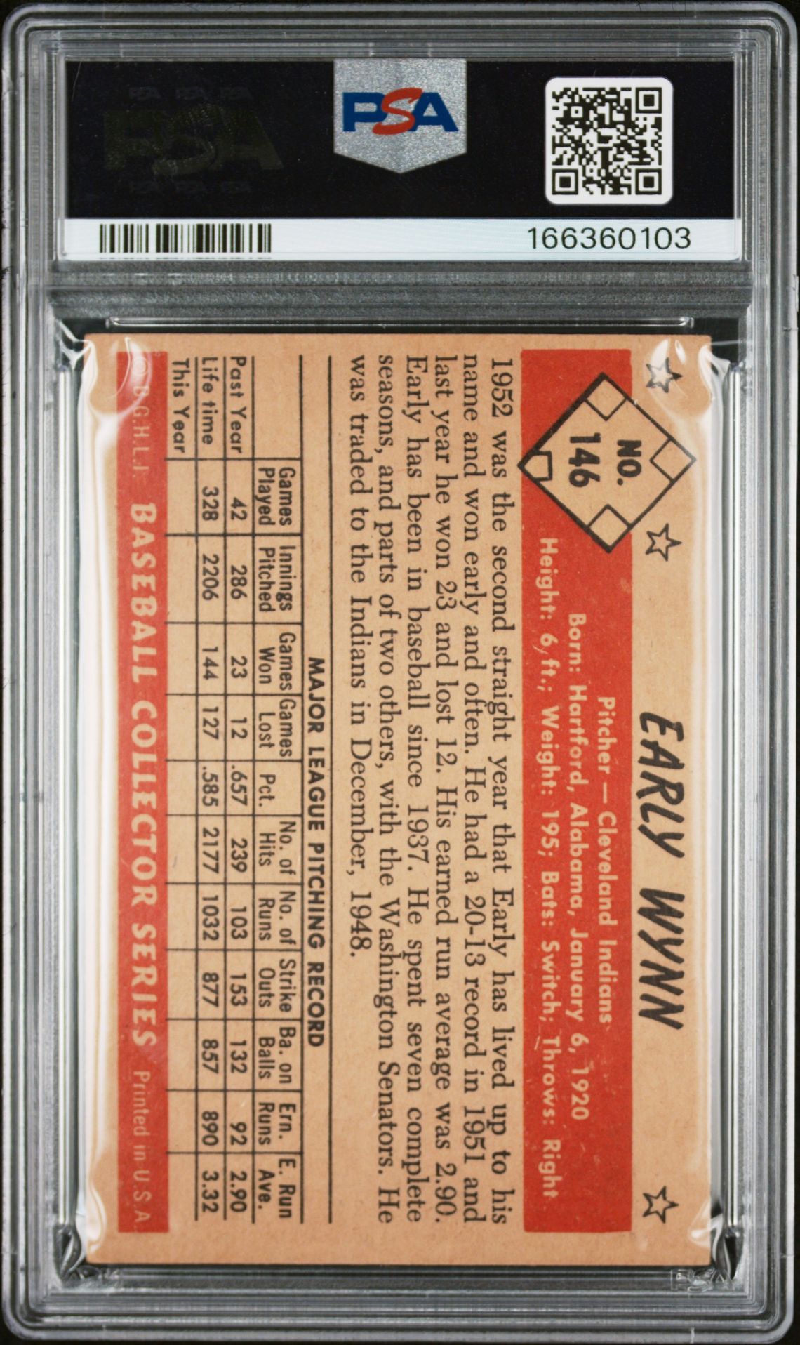 1953 Bowman Color Early Wynn #146 Ex-Mt 6 back