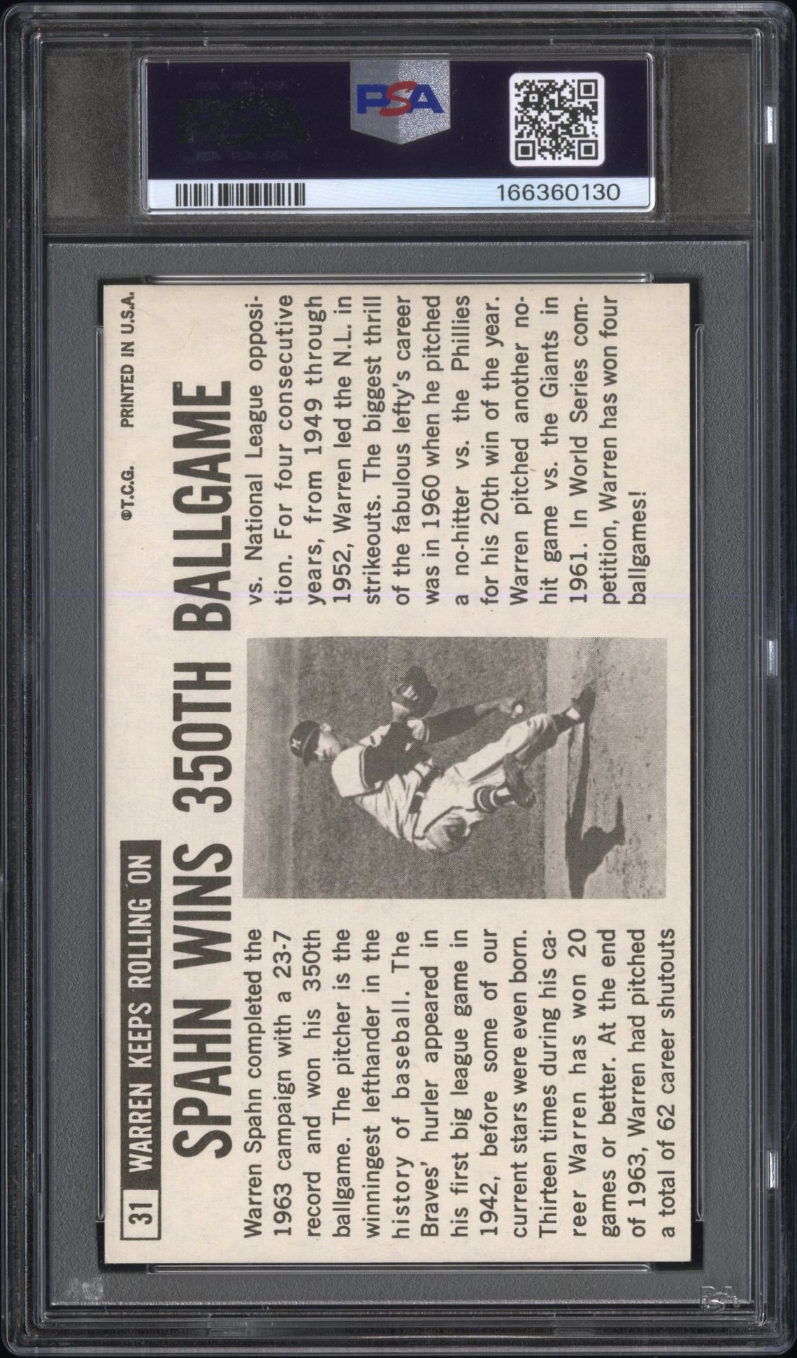 1964 Topps Giants Warren Spahn #31 Nm 7 back