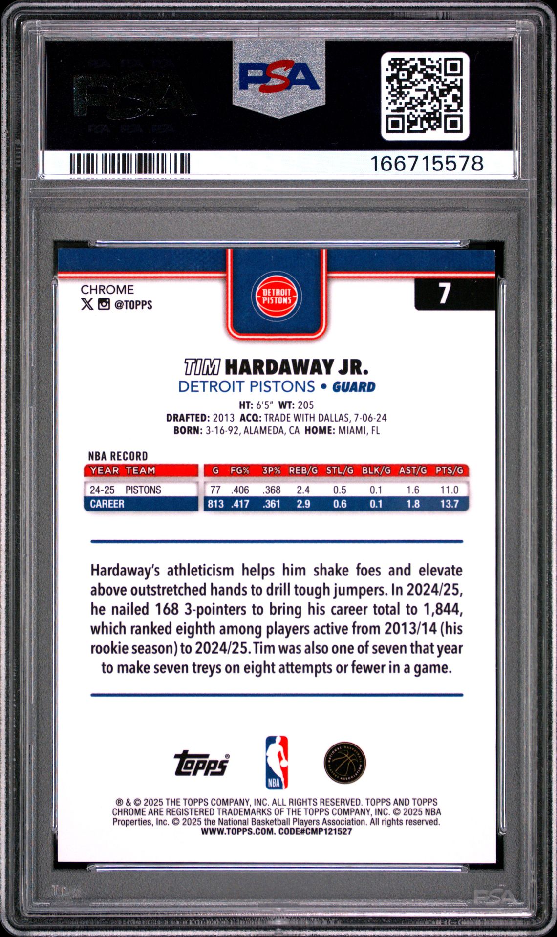 2025 Topps Chrome Tim Hardaway Jr. #7 (Gold Refractor) Mint 9 back