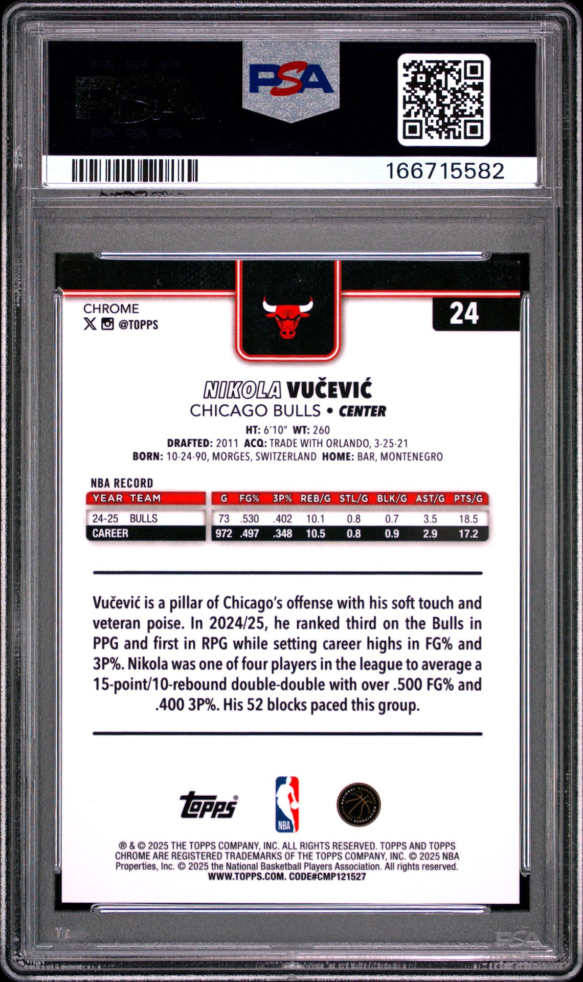 2025 Topps Chrome Nikola Vucevic #24 (Gold Refractor) Mint 9 back