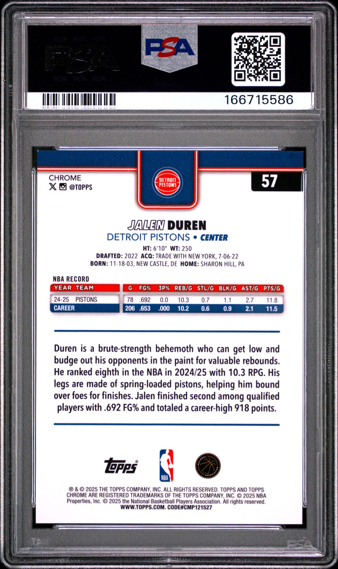 2025 Topps Chrome Jalen Duren #57 (Gold Refractor) Nm-Mt 8 back