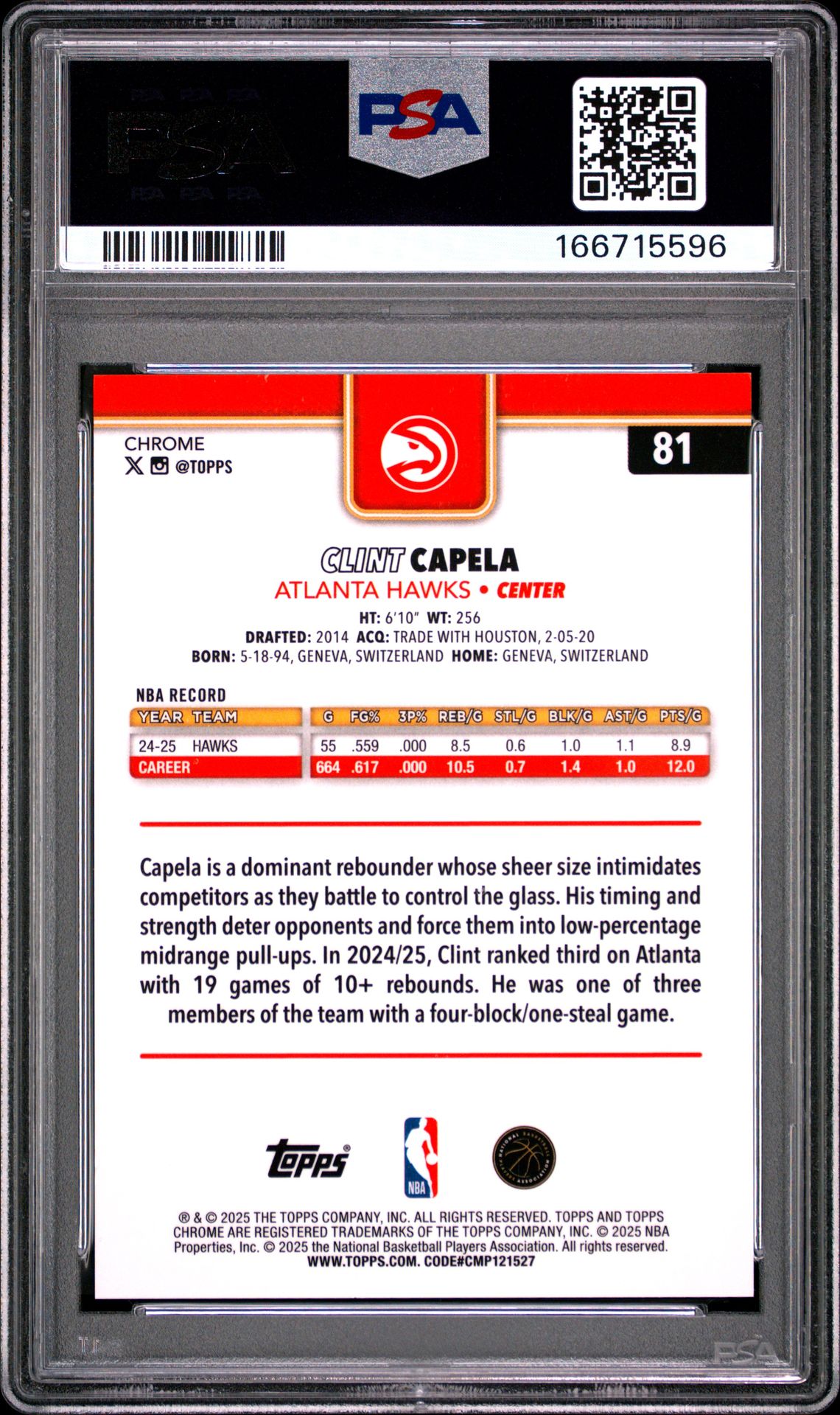 2025 Topps Chrome Clint Capela #81 (Gold Refractor) Nm 7 back