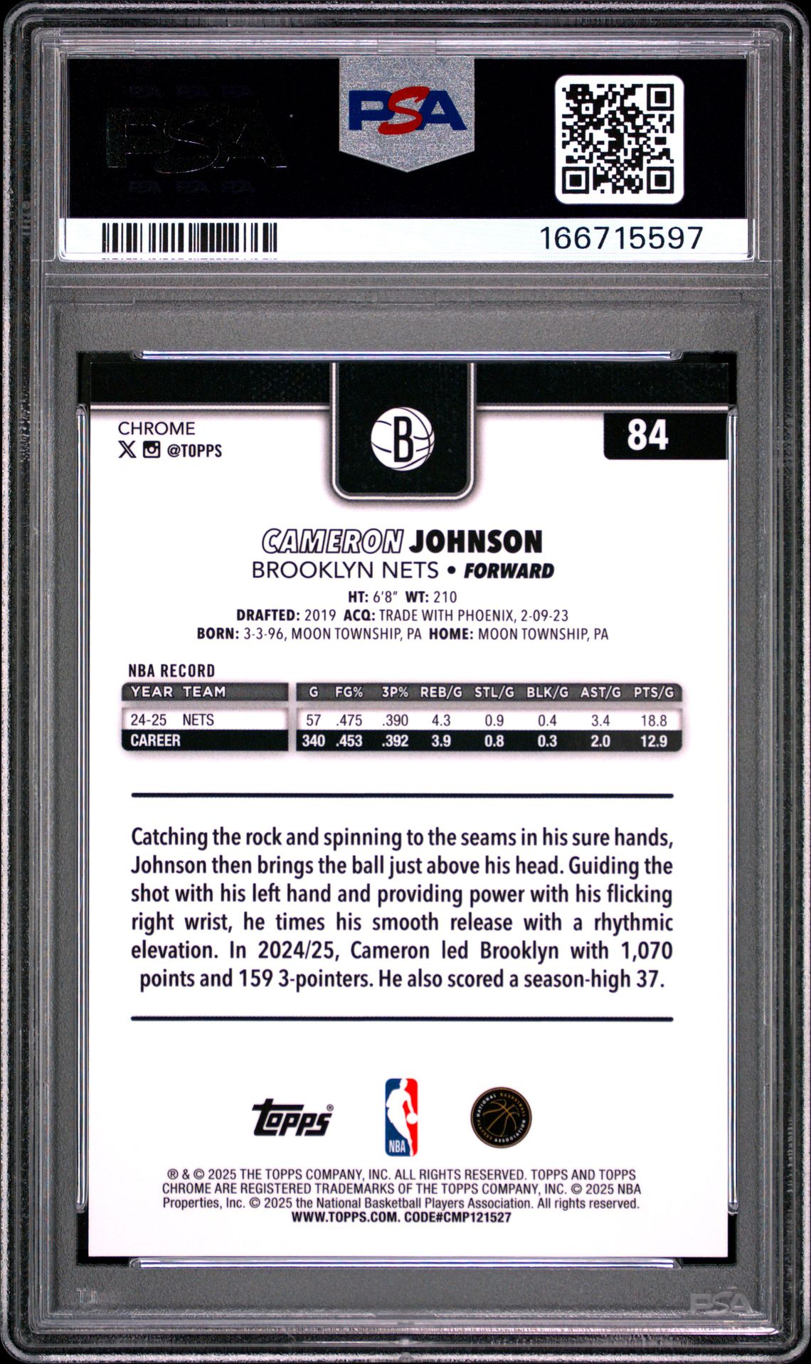 2025 Topps Chrome Cameron Johnson #84 (Gold Refractor) Nm-Mt 8 back