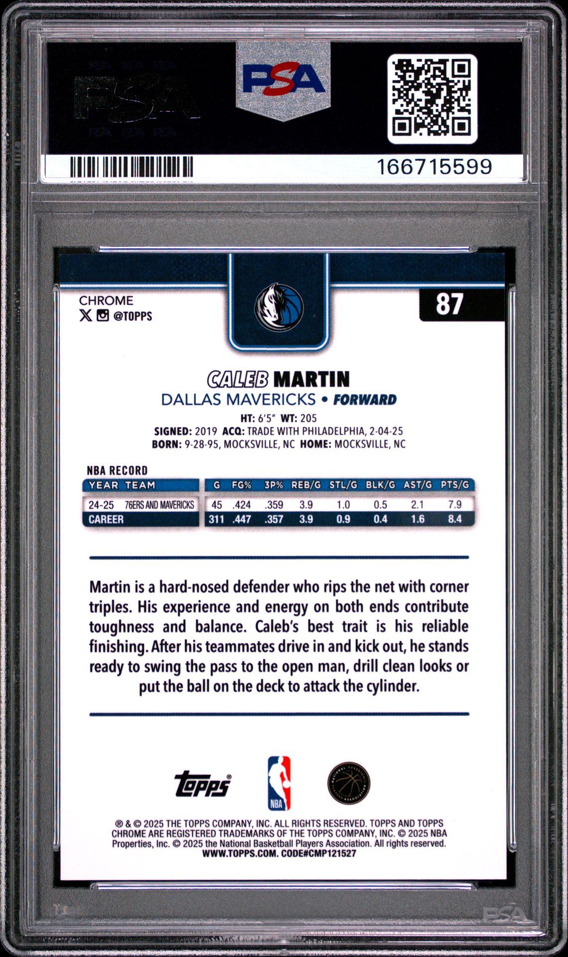 2025 Topps Chrome Caleb Martin #87 (Gold Refractor) Mint 9 back