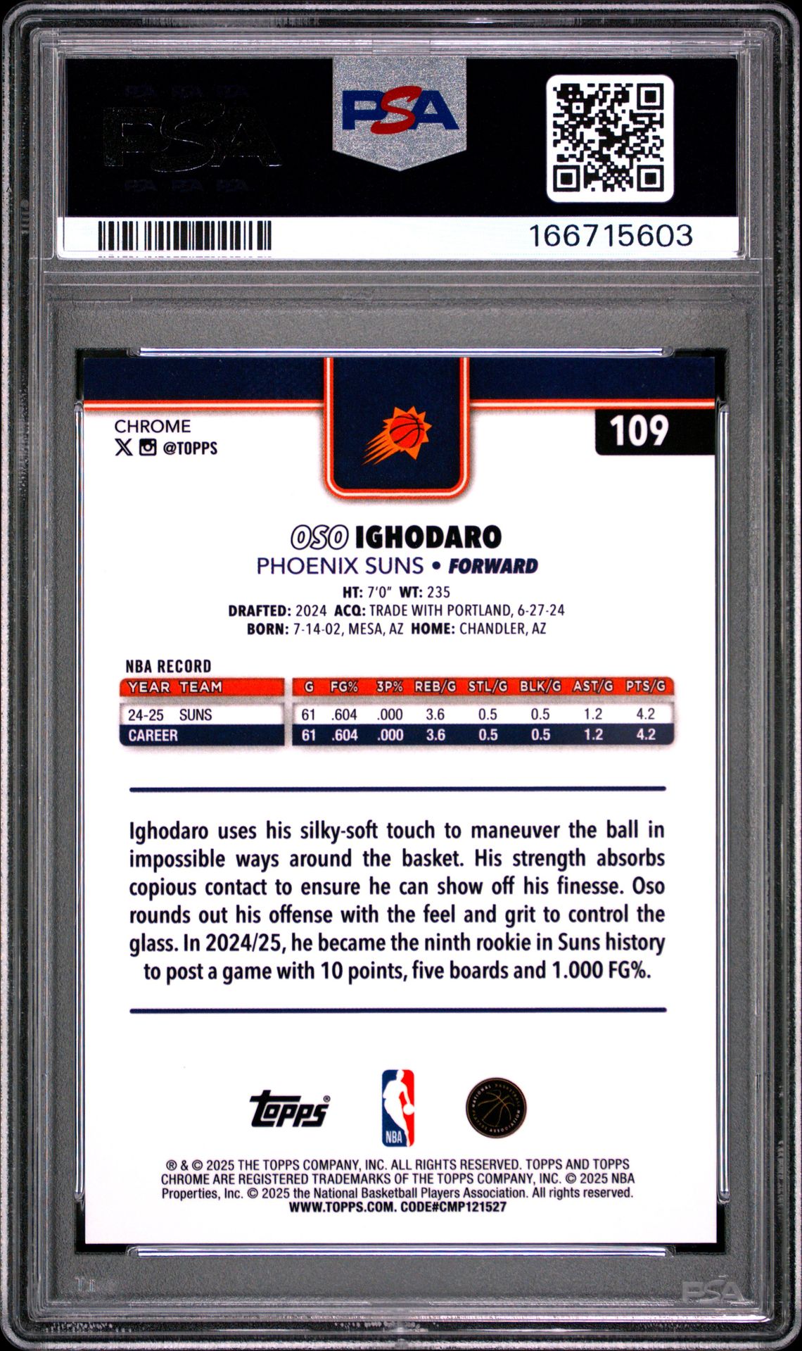 2025 Topps Chrome Oso Ighodaro #109 (Gold Refractor) Mint 9 back