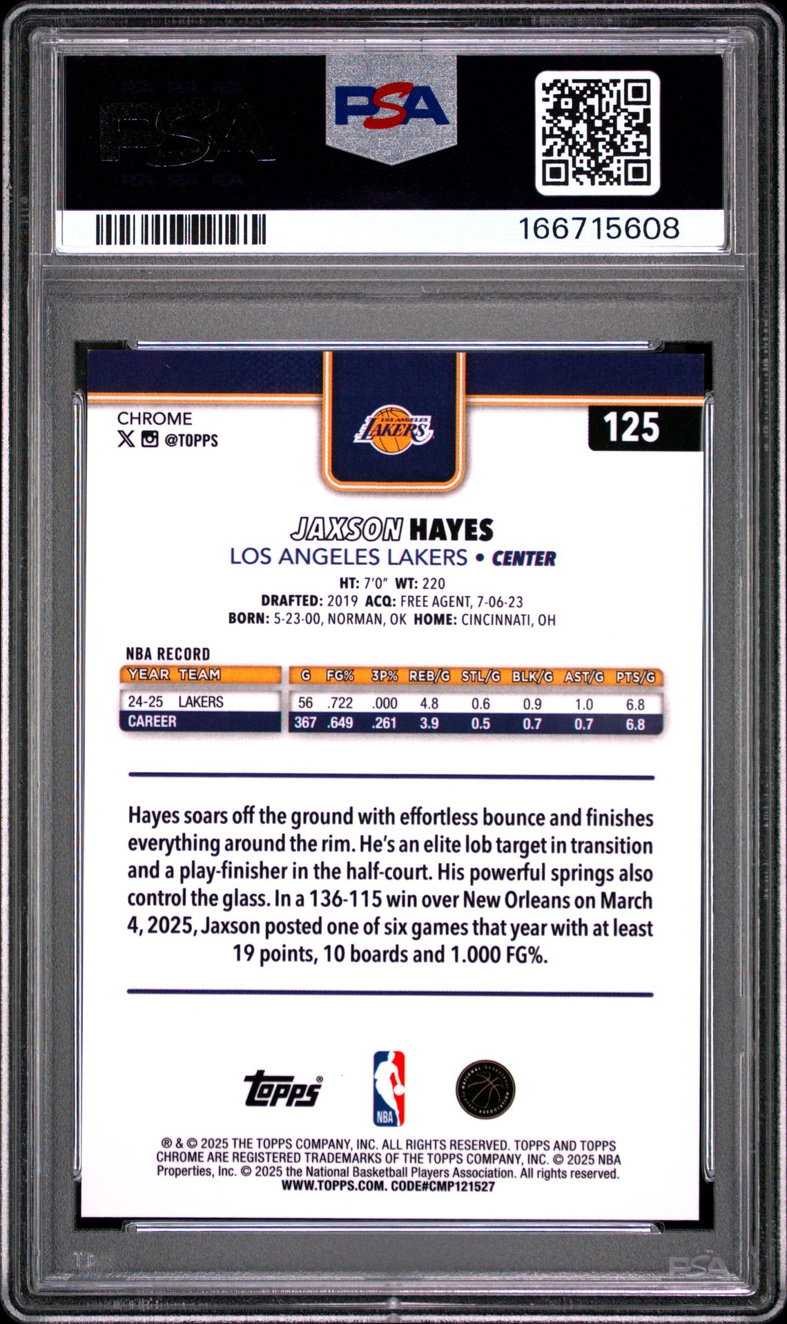 2025 Topps Chrome Jaxson Hayes #125 (Gold Refractor) Nm-Mt 8 back
