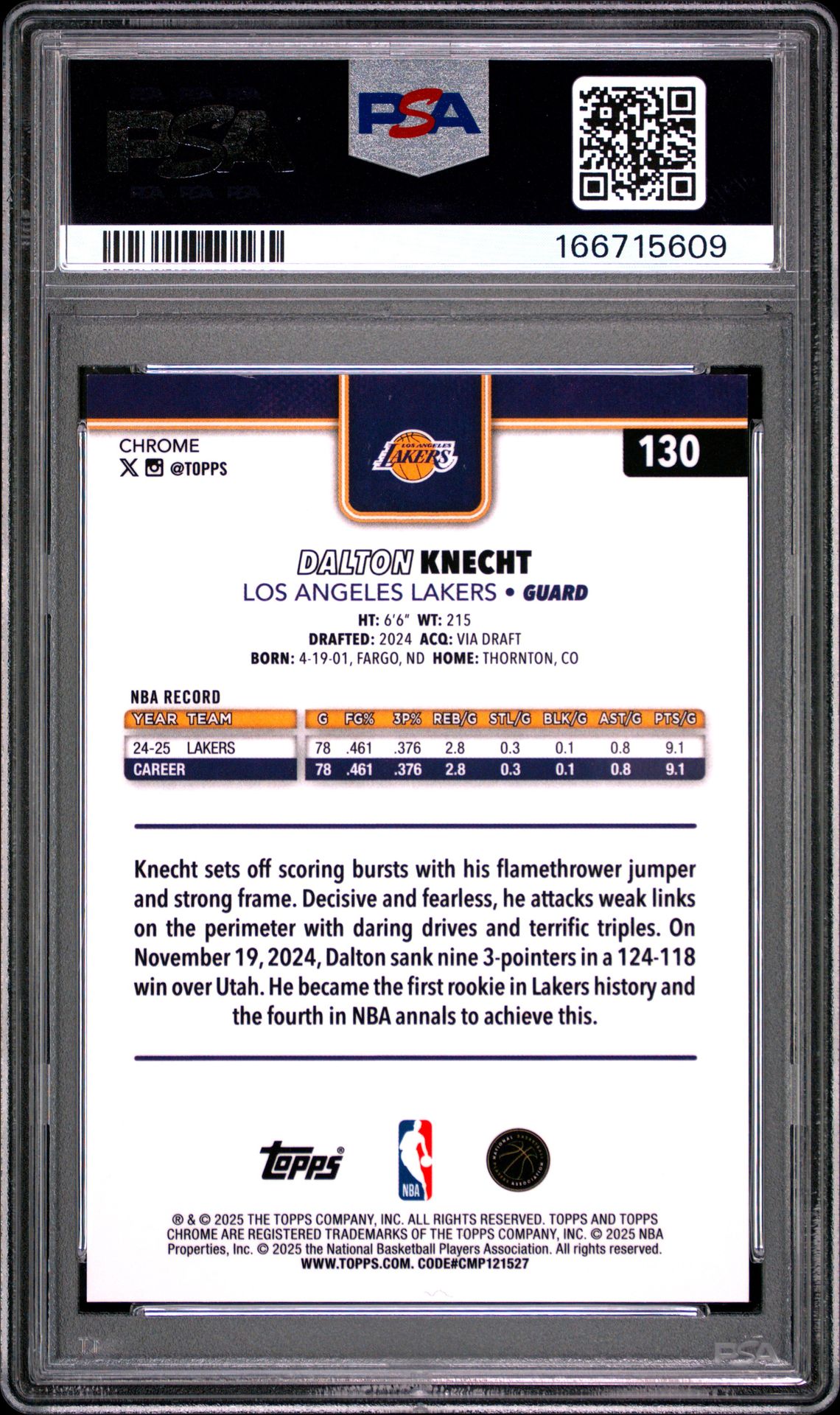 2025 Topps Chrome Dalton Knecht #130 (Gold Refractor) Nm-Mt 8 back