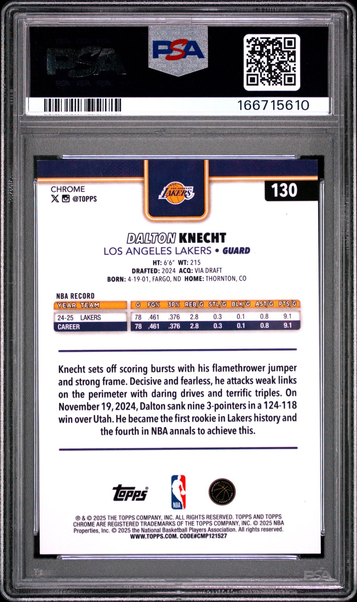 2025 Topps Chrome Dalton Knecht #130 (Gold Refractor) Nm-Mt 8 back