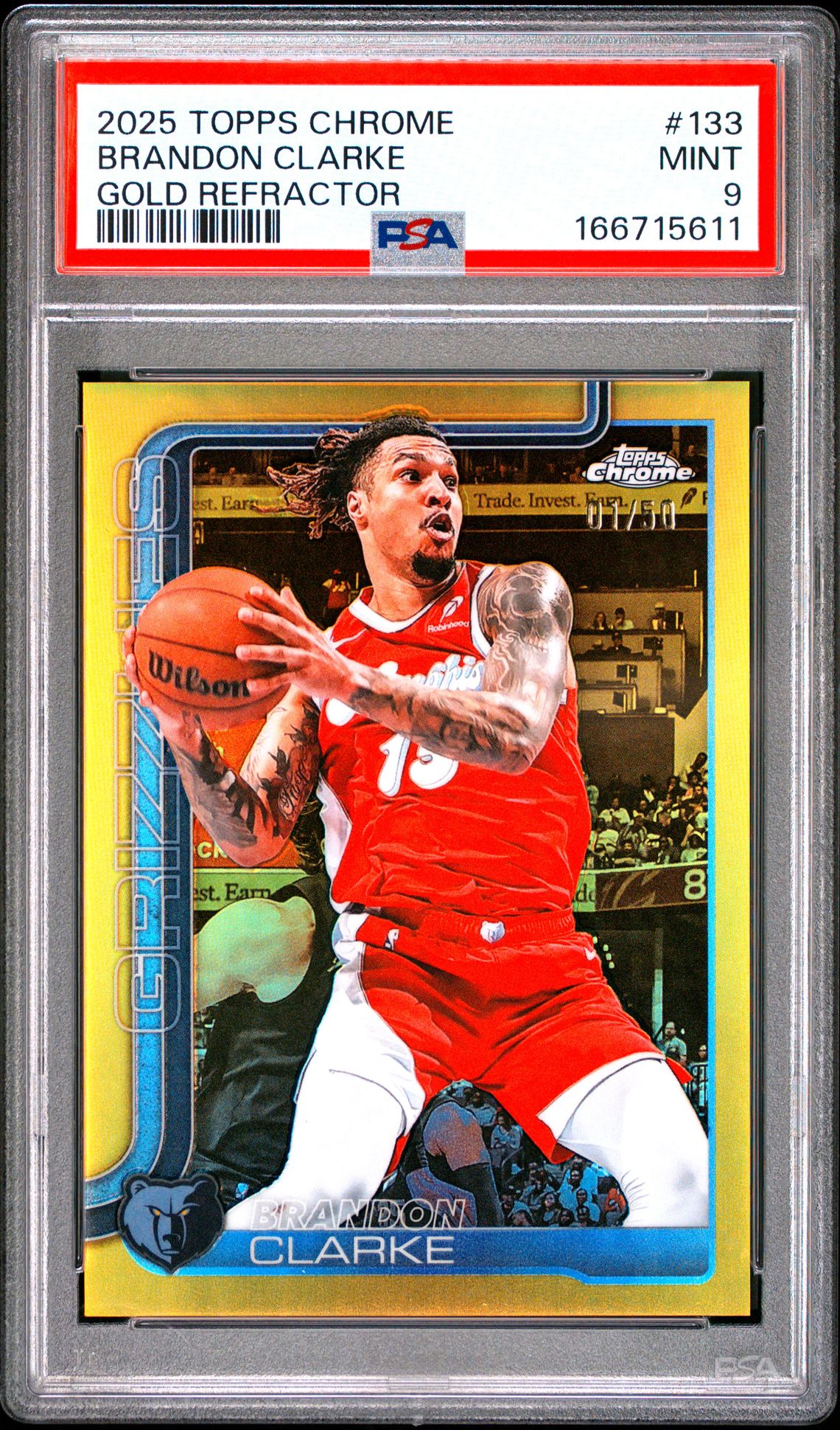 2025 Topps Chrome Brandon Clarke #133 (Gold Refractor) Mint 9 front