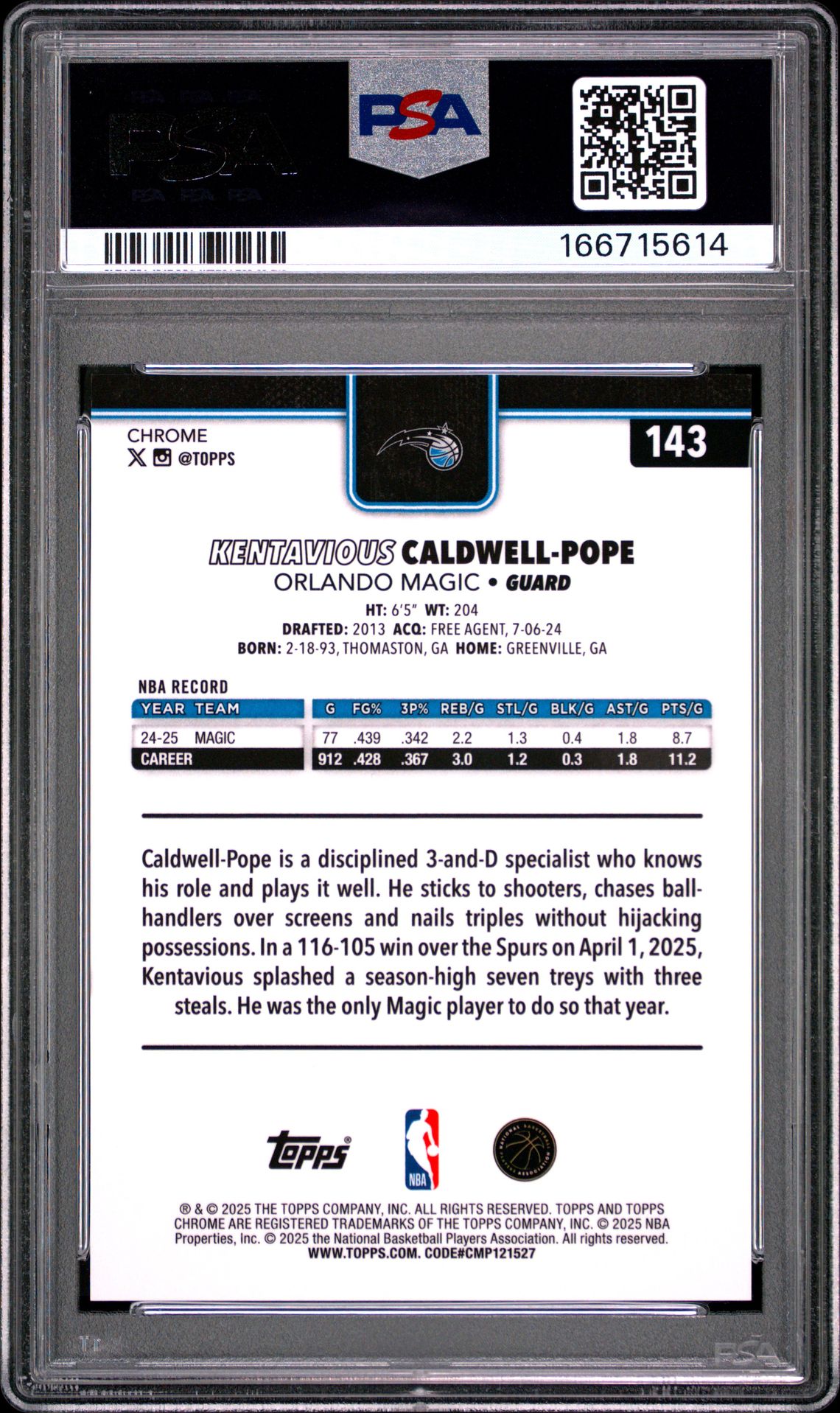 2025 Topps Chrome K. Caldwell-Pope #143 (Gold Refractor) Mint 9 back