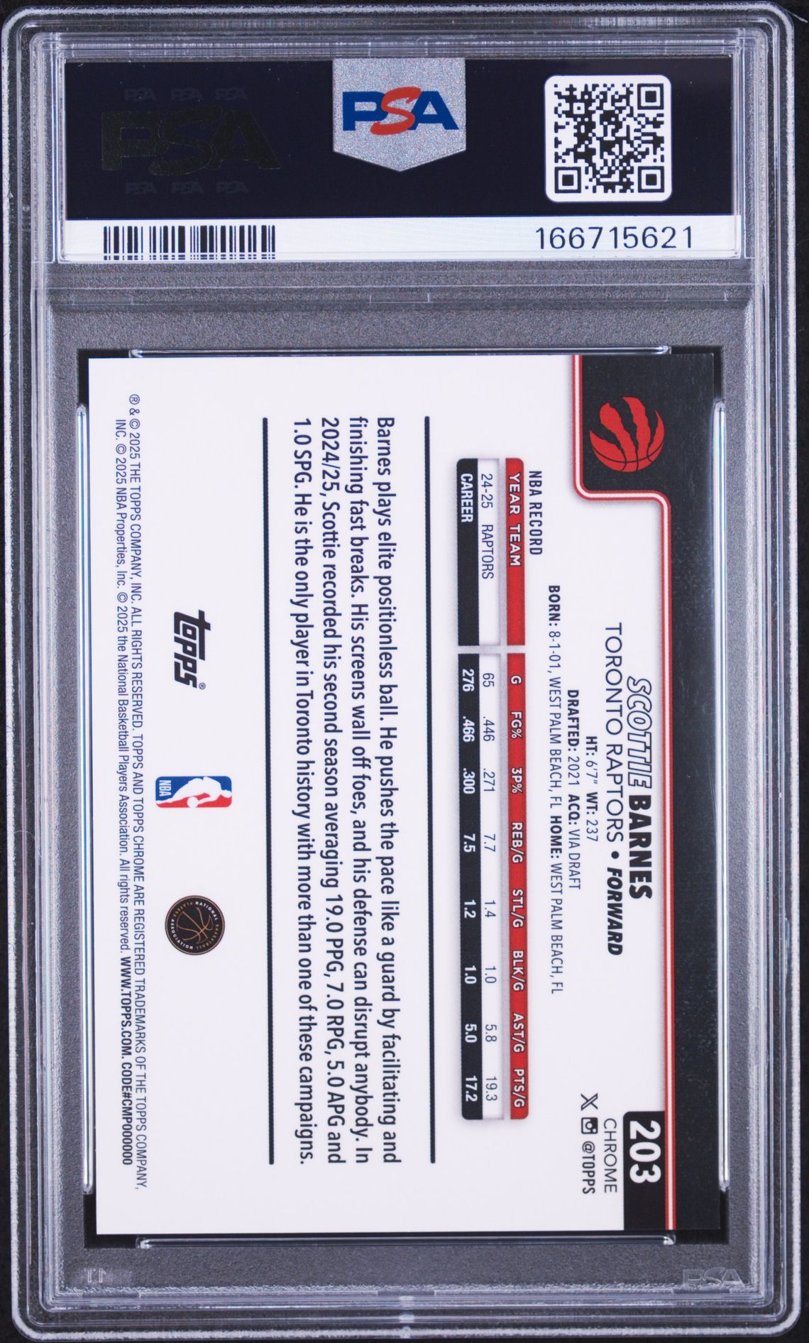 2025 Topps Chrome Scottie Barnes #203 (Gold Refractor) Nm-Mt 8 back