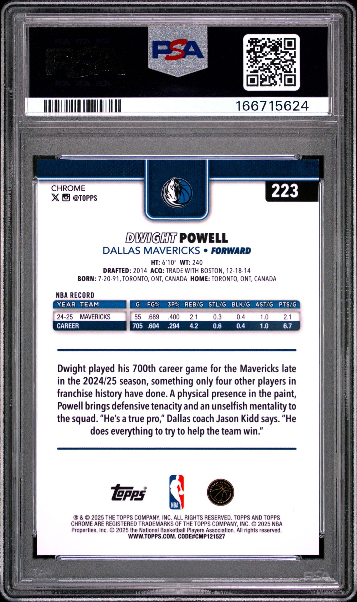 2025 Topps Chrome Dwight Powell #223 (Gold Refractor) Mint 9 back