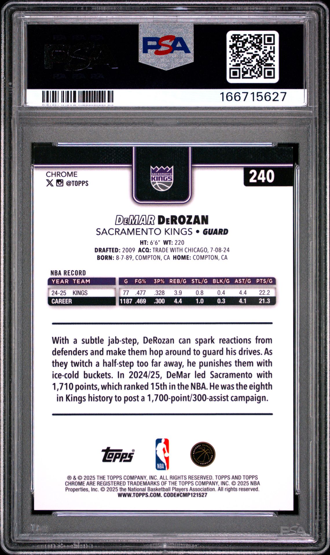 2025 Topps Chrome Demar Derozan #240 (Gold Refractor) Nm-Mt 8 back