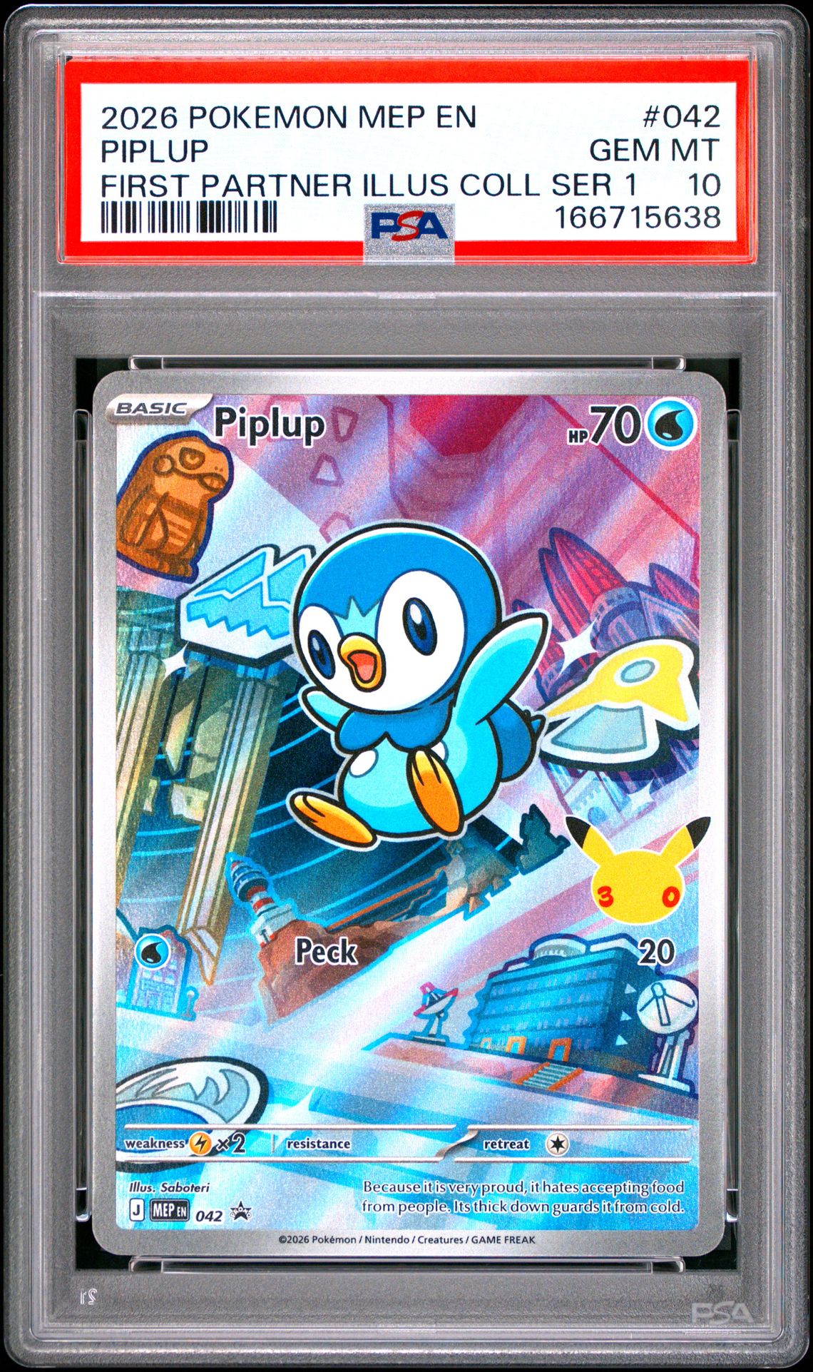 2026 POKEMON MEP EN-ME BLACK STAR PROMO PIPLUP FIRST PARTNER ILLUS COLL SER 1 042 GEM MT 10 front