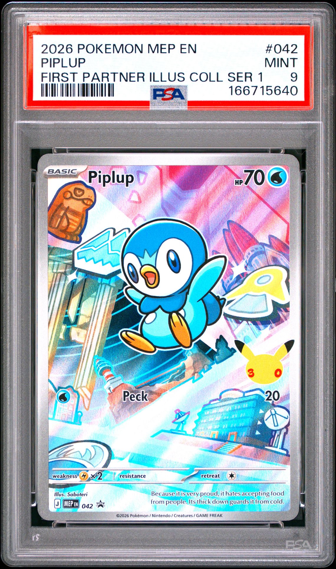2026 Pokemon Mep En-Me Black Star Promo Piplup #042 (First Partner Illus Coll Ser 1) Mint 9 front