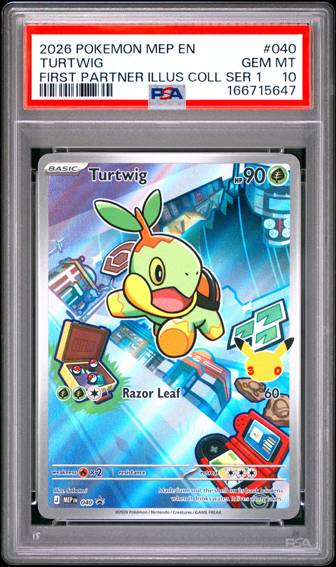 2026 Pokemon Mep En-Me Black Star Promo Turtwig #040 (First Partner Illus Coll Ser 1) Gem Mt 10 front