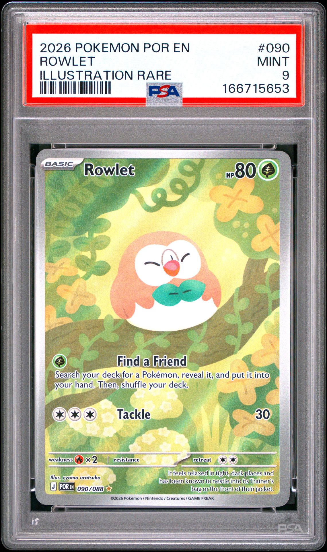 2026 Pokemon Por En-Perfect Order Rowlet #090 (Illustration Rare) Mint 9 front