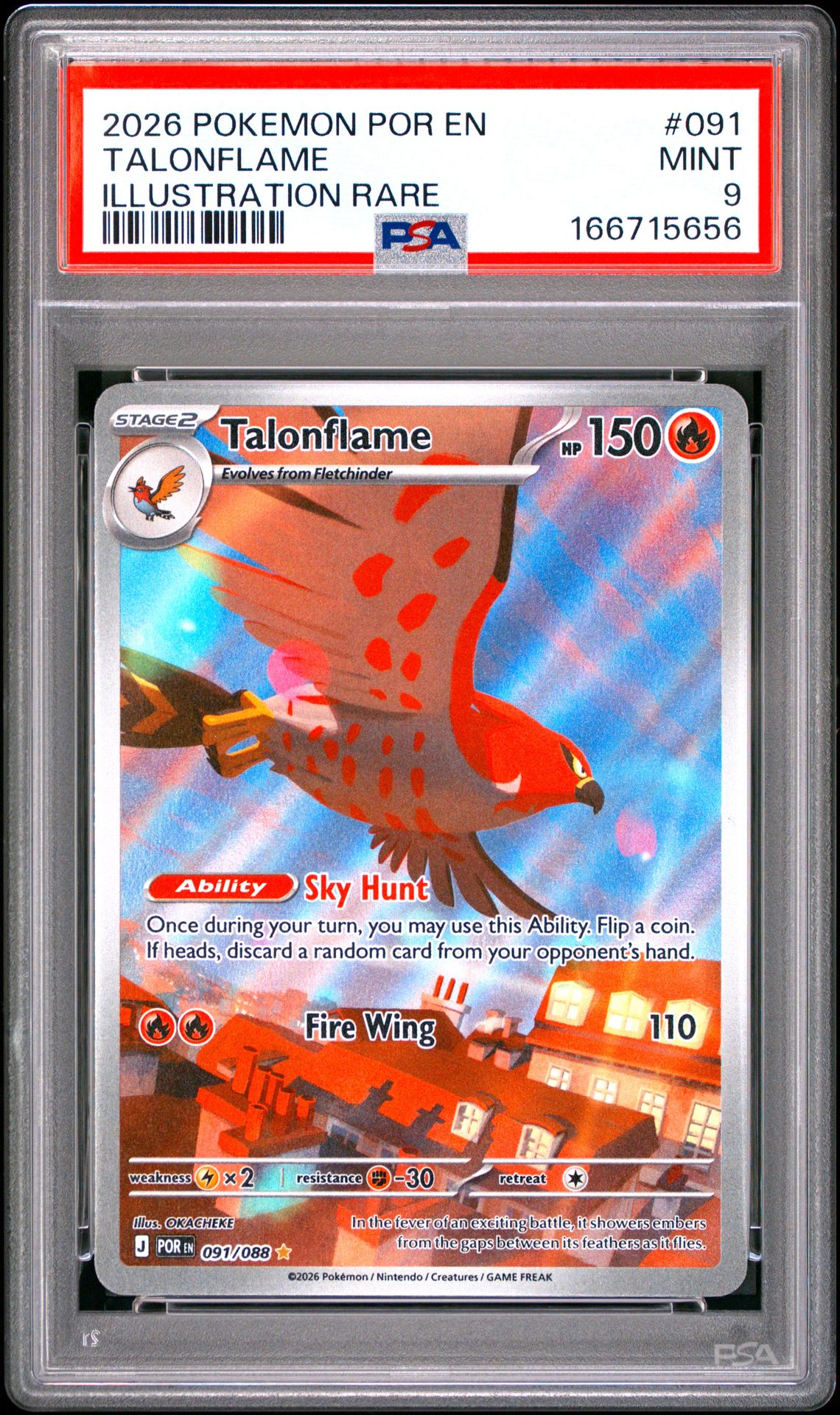 2026 Pokemon Por En-Perfect Order Talonflame #091 (Illustration Rare) Mint 9 front