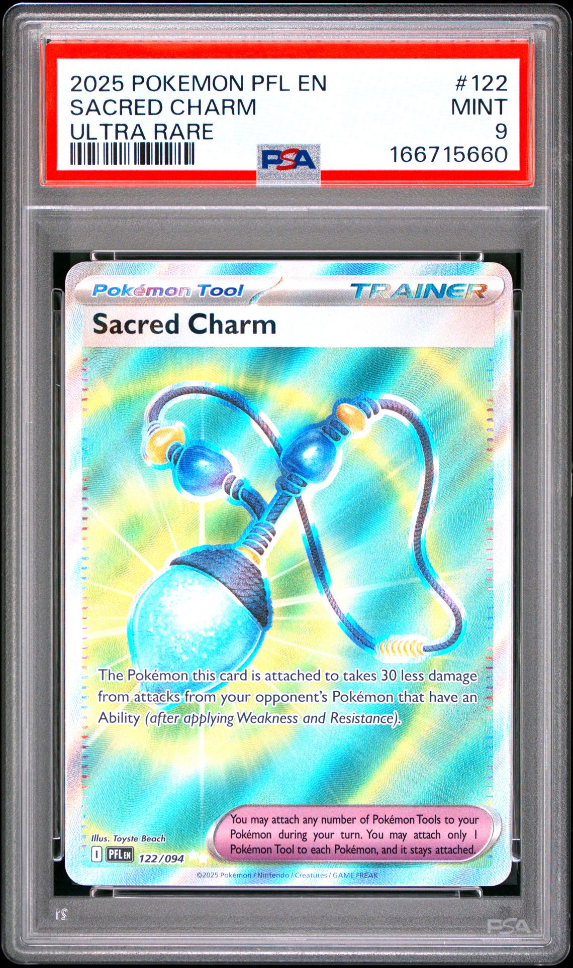 2025 Pokemon Pfl En-Phantasmal Flames Sacred Charm #122 (Ultra Rare) Mint 9 front