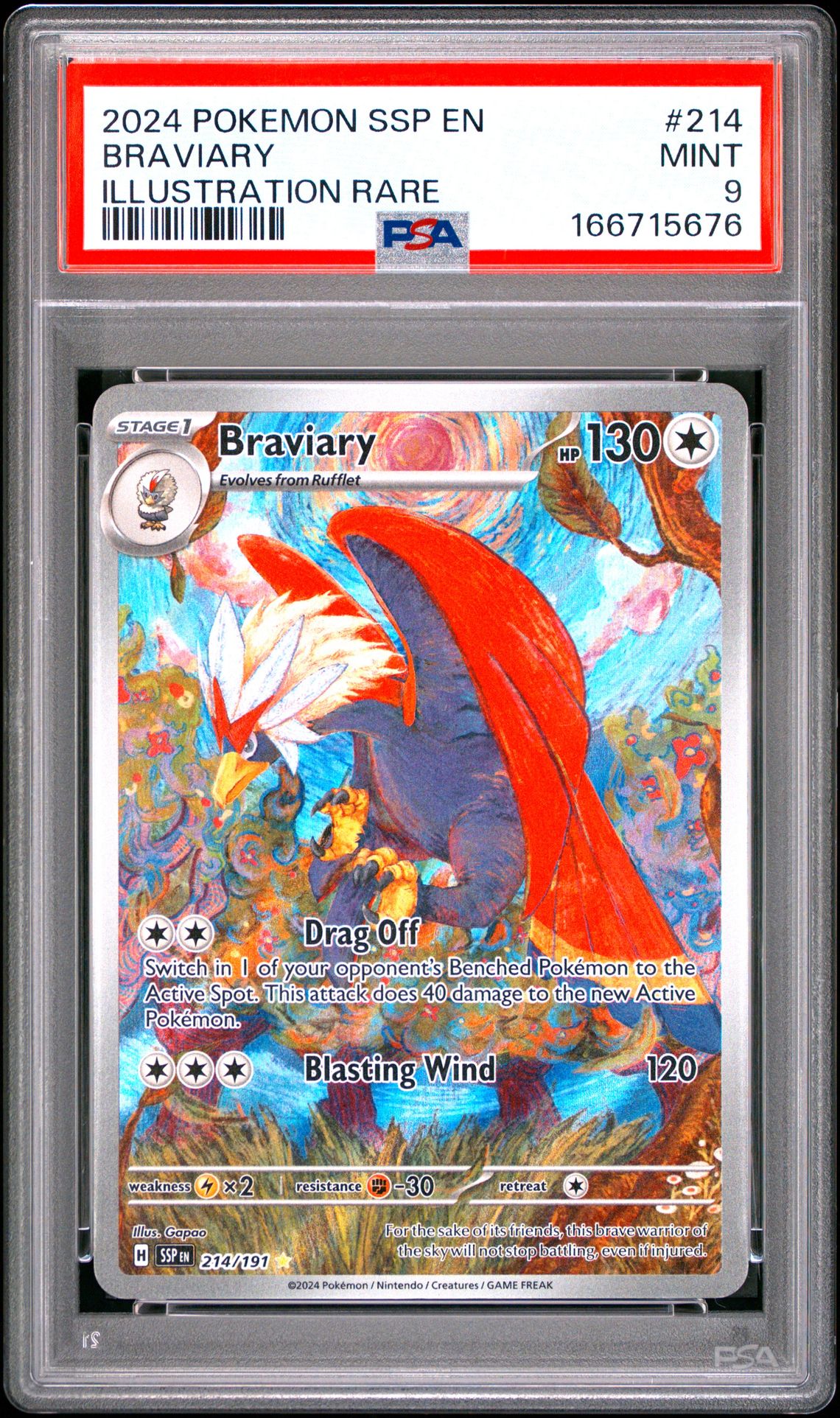 2024 Pokemon Ssp En-Surging Sparks Braviary #214 (Illustration Rare) Mint 9 front