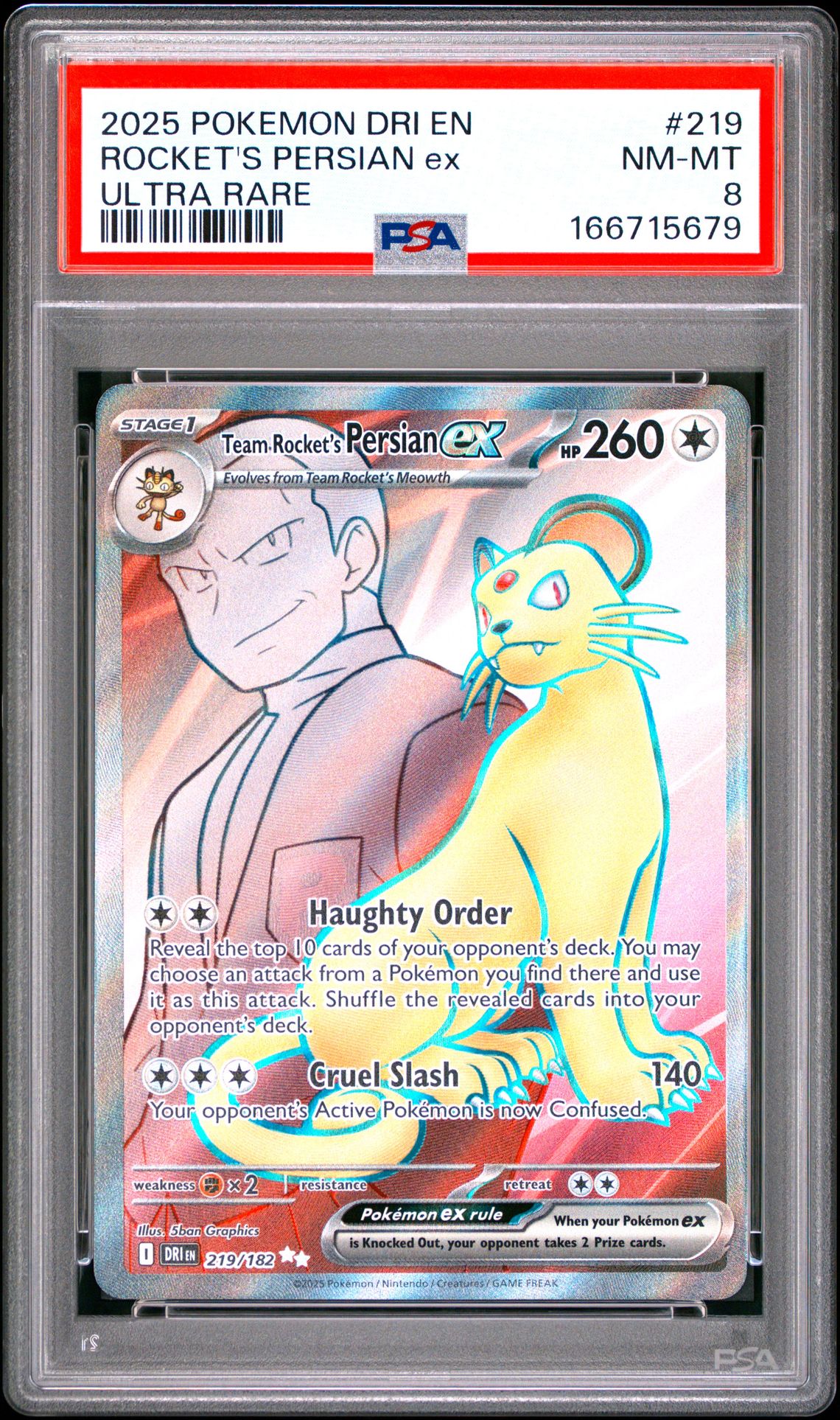 2025 Pokemon Dri En-Destined Rivals Rocket's Persian Ex #219 (Ultra Rare) Nm-Mt 8 front