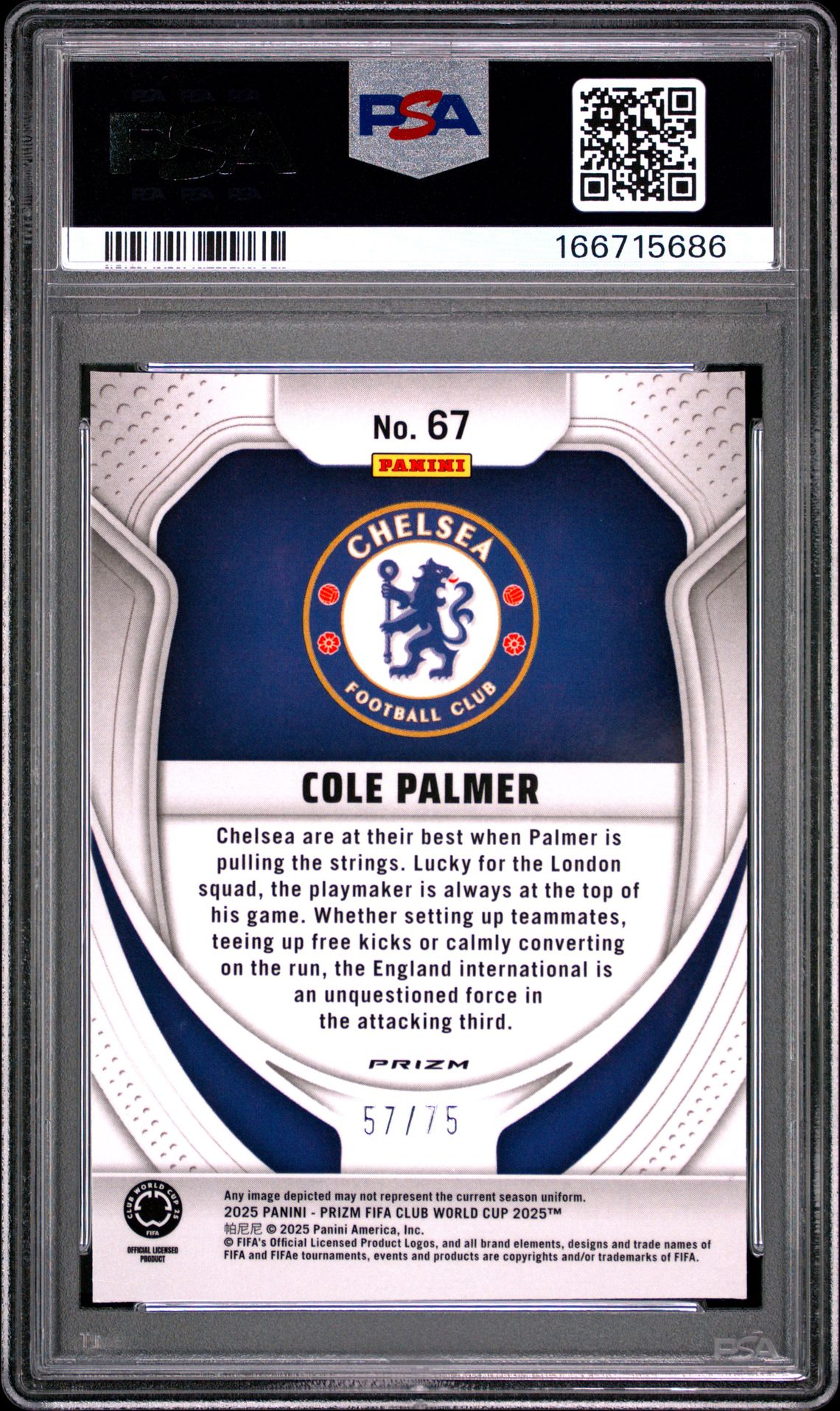 2025 Panini Prizm Fifa Club World Cup Cole Palmer #67 (Purple Pulsar) Mint 9 back
