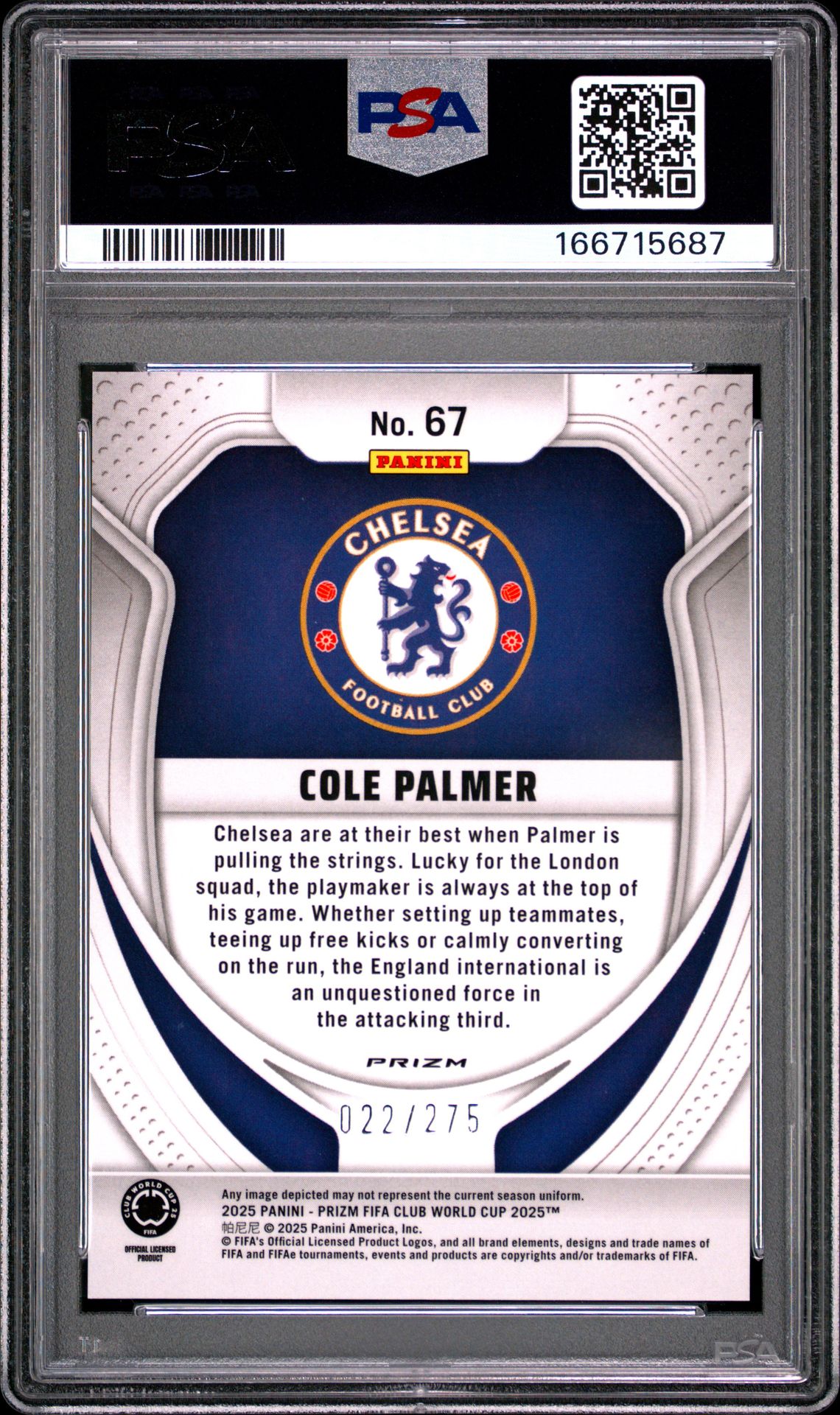 2025 Panini Prizm Fifa Club World Cup Cole Palmer #67 (Blue Seismic) Nm-Mt 8 back