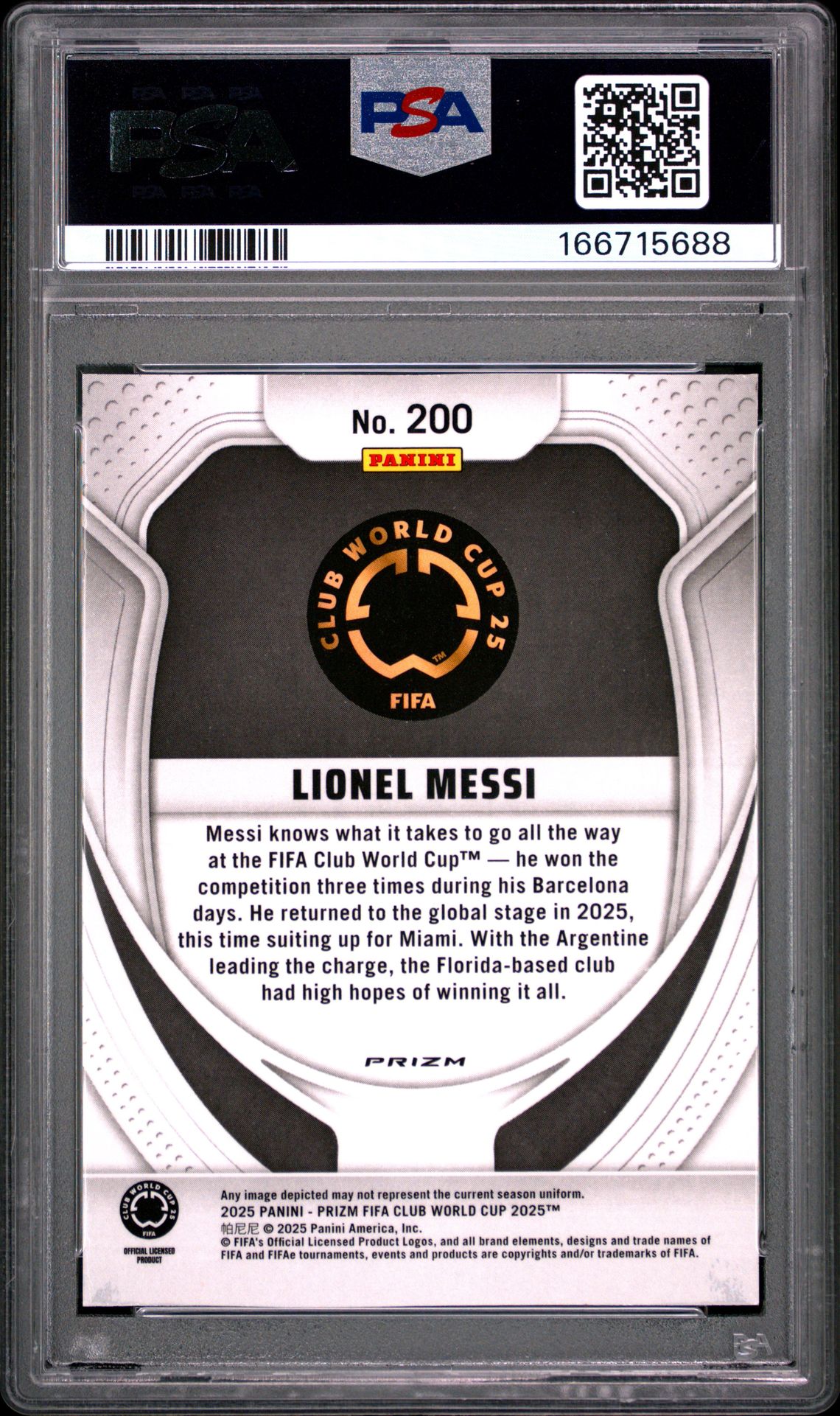 2025 Panini Prizm Fifa Club World Cup Lionel Messi #200 (Seismic) Nm-Mt 8 back