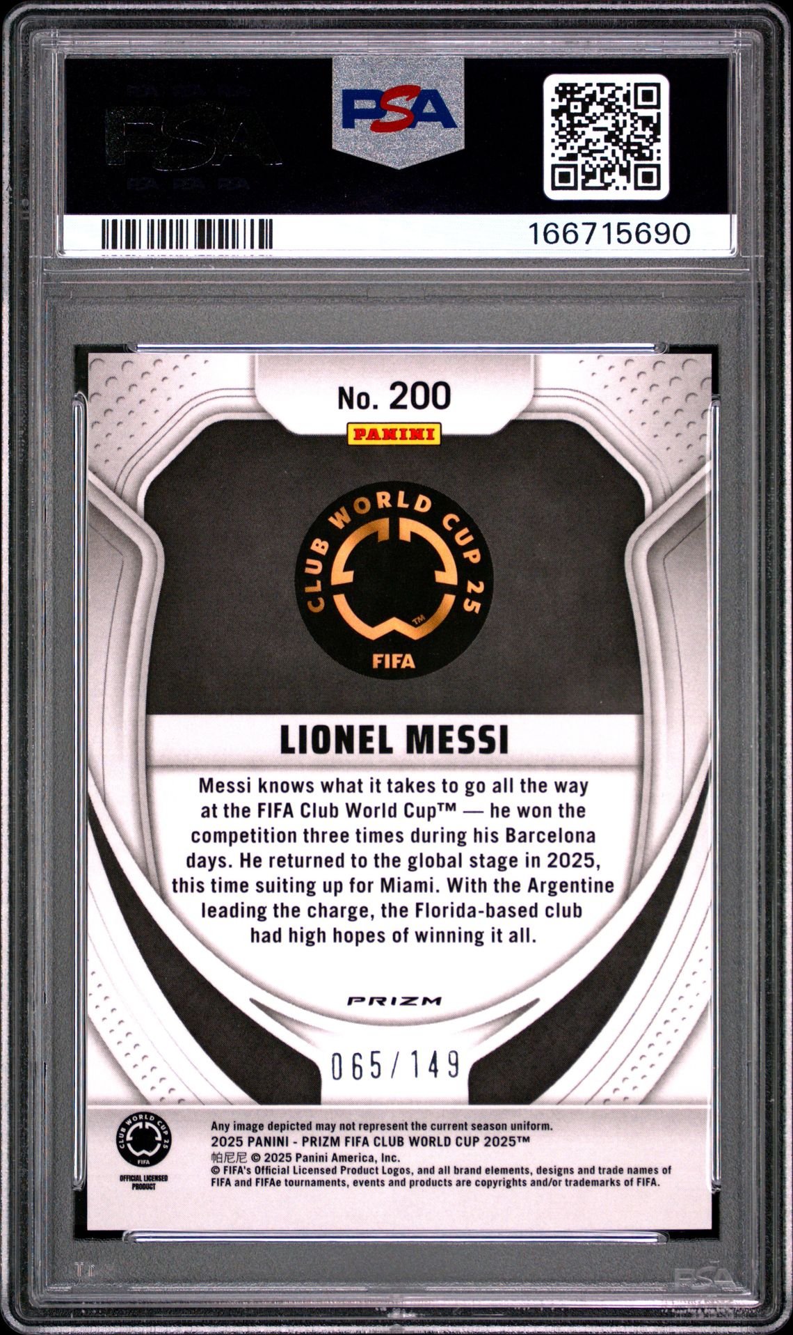 2025 Panini Prizm Fifa Club World Cup Lionel Messi #200 (Blue Glitter) Nm-Mt 8 back