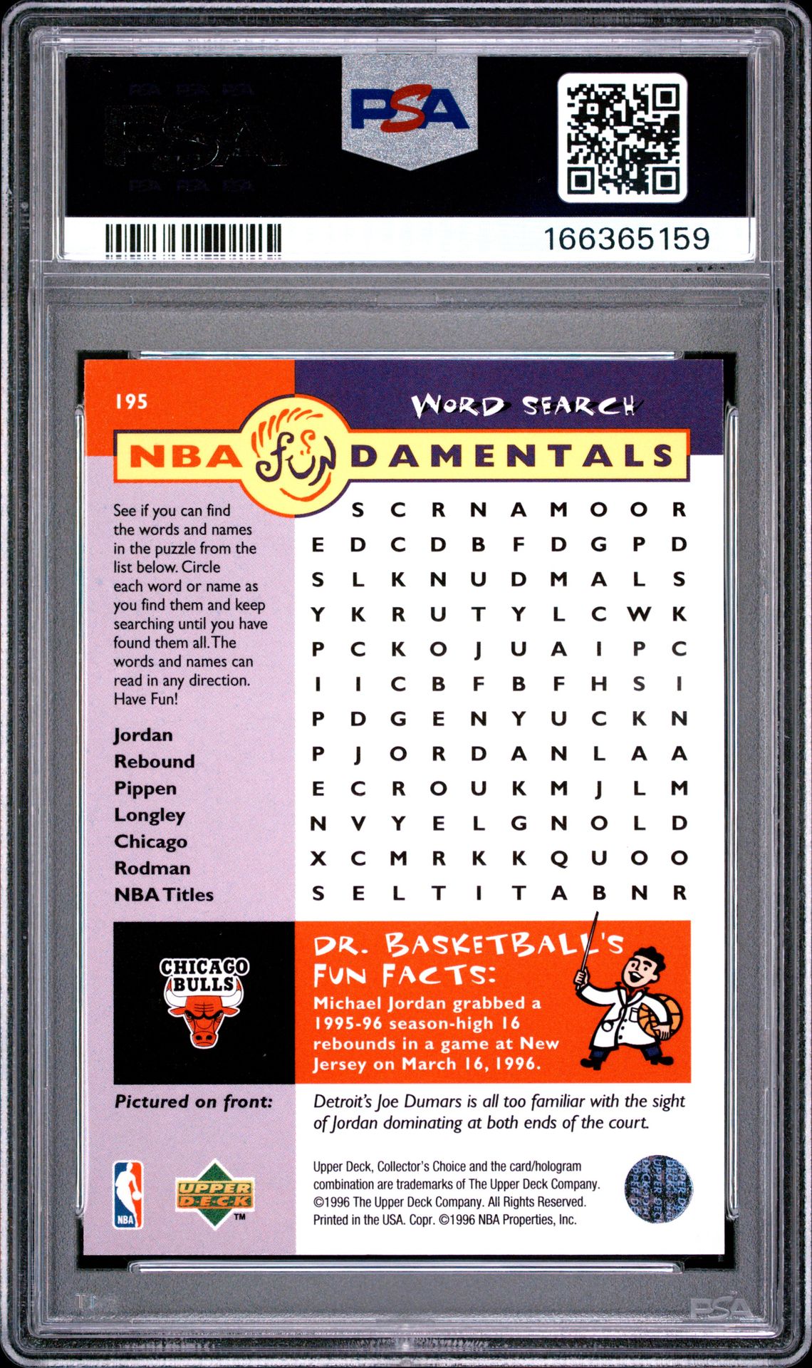 1996 Collector's Choice Michael Jordan #195 Nm-Mt 8 back