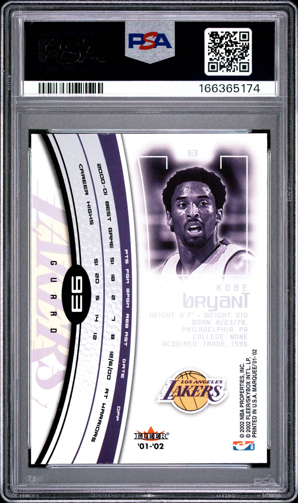 2001 Fleer Marquee Kobe Bryant #93 Nm-Mt 8 back