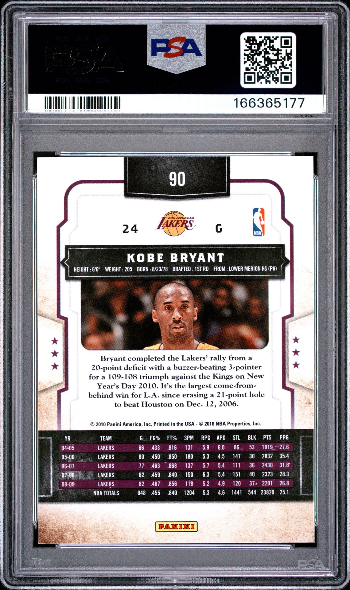 2009 Panini Classics Kobe Bryant #90 Mint 9 back