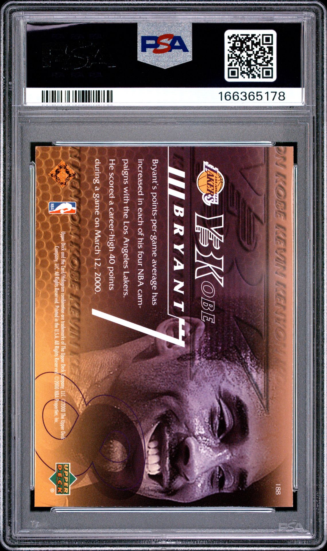 2000 Upper Deck Kobe Bryant #188 Nm-Mt 8 back