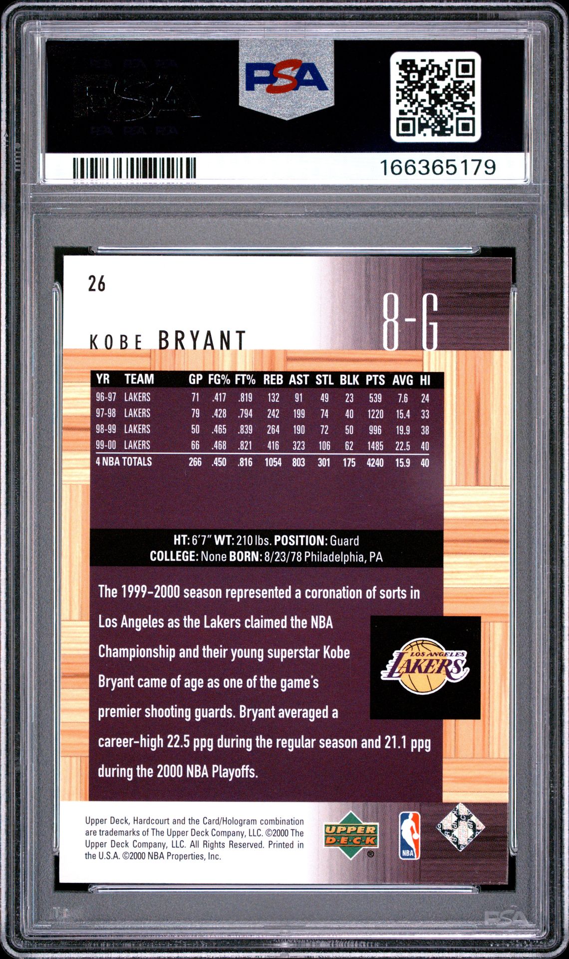2000 Upper Deck Hardcourt Kobe Bryant #26 Nm-Mt 8 back