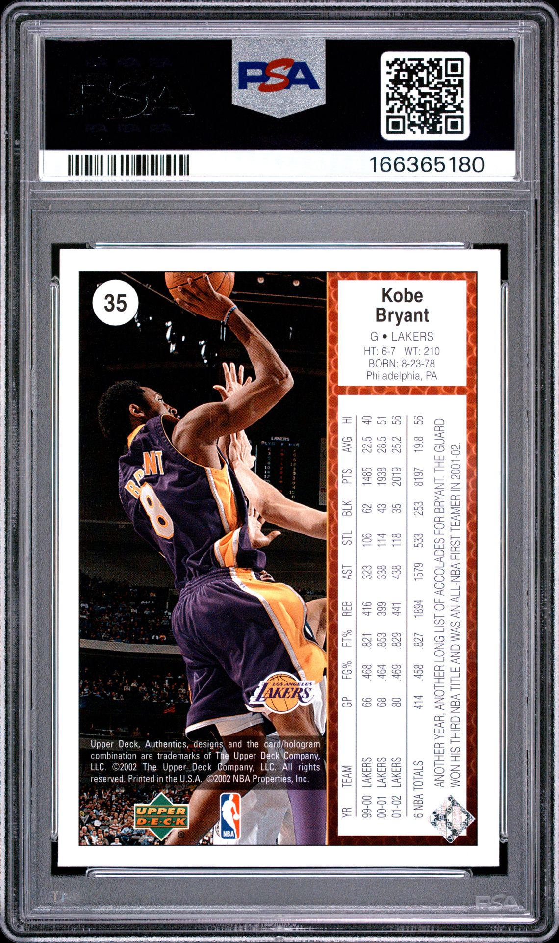 2002 Upper Deck Authentics Kobe Bryant #35 Nm 7 back