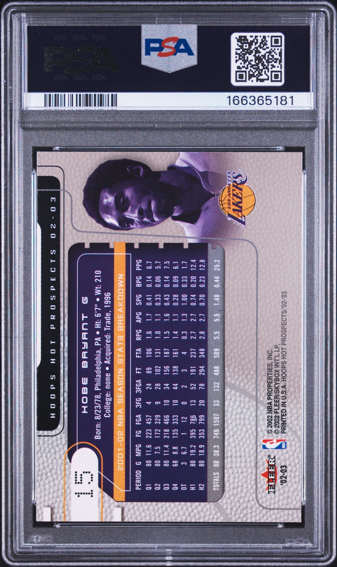 2002 Hoops Hot Prospects Kobe Bryant #15 Nm 7 back