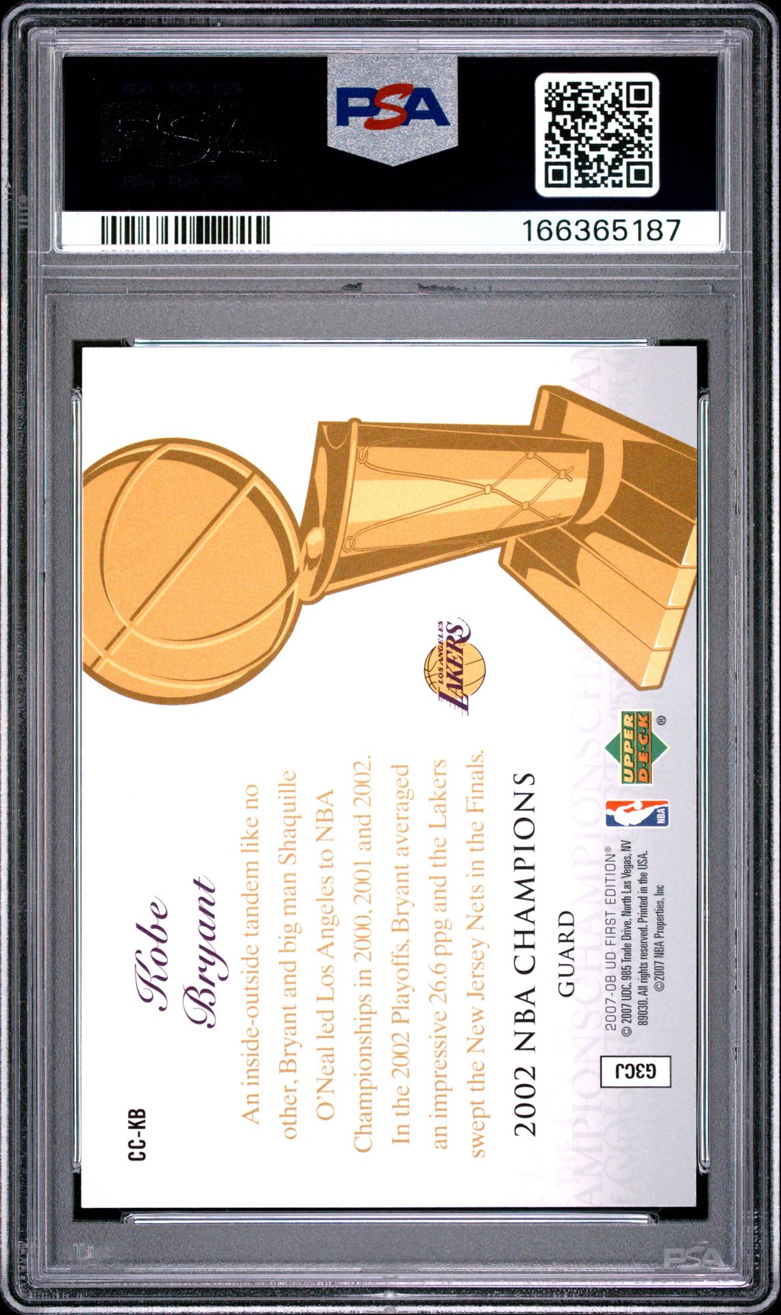 2007 Upper Deck First Edition Champions Of The Court Kobe Bryant #Cc-Kb (Champions Of The Court) Nm-Mt 8 back