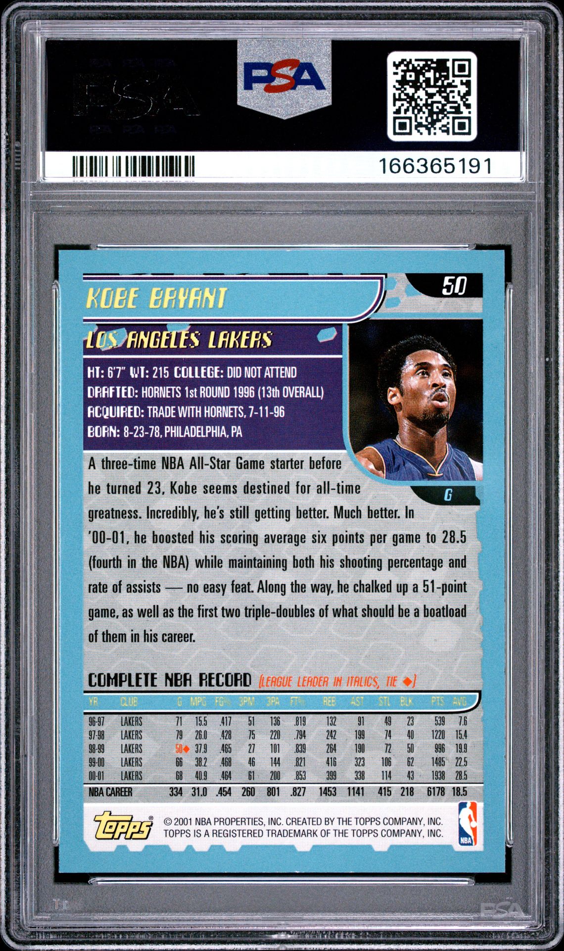 2001 Topps Kobe Bryant #50 Nm-Mt 8 back