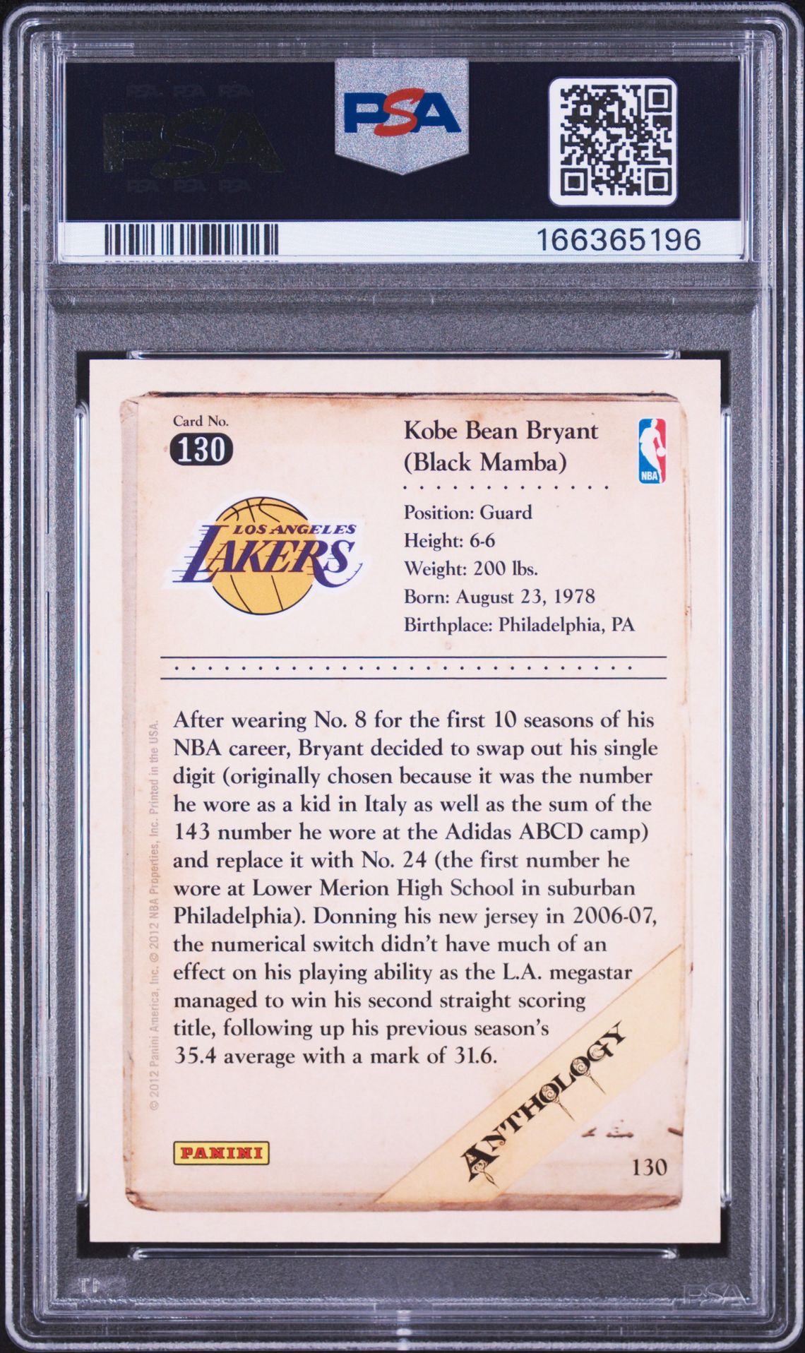 2012 Panini Kobe Anthology Kobe Bryant #130 (Kobe Anthology) Nm-Mt 8 back