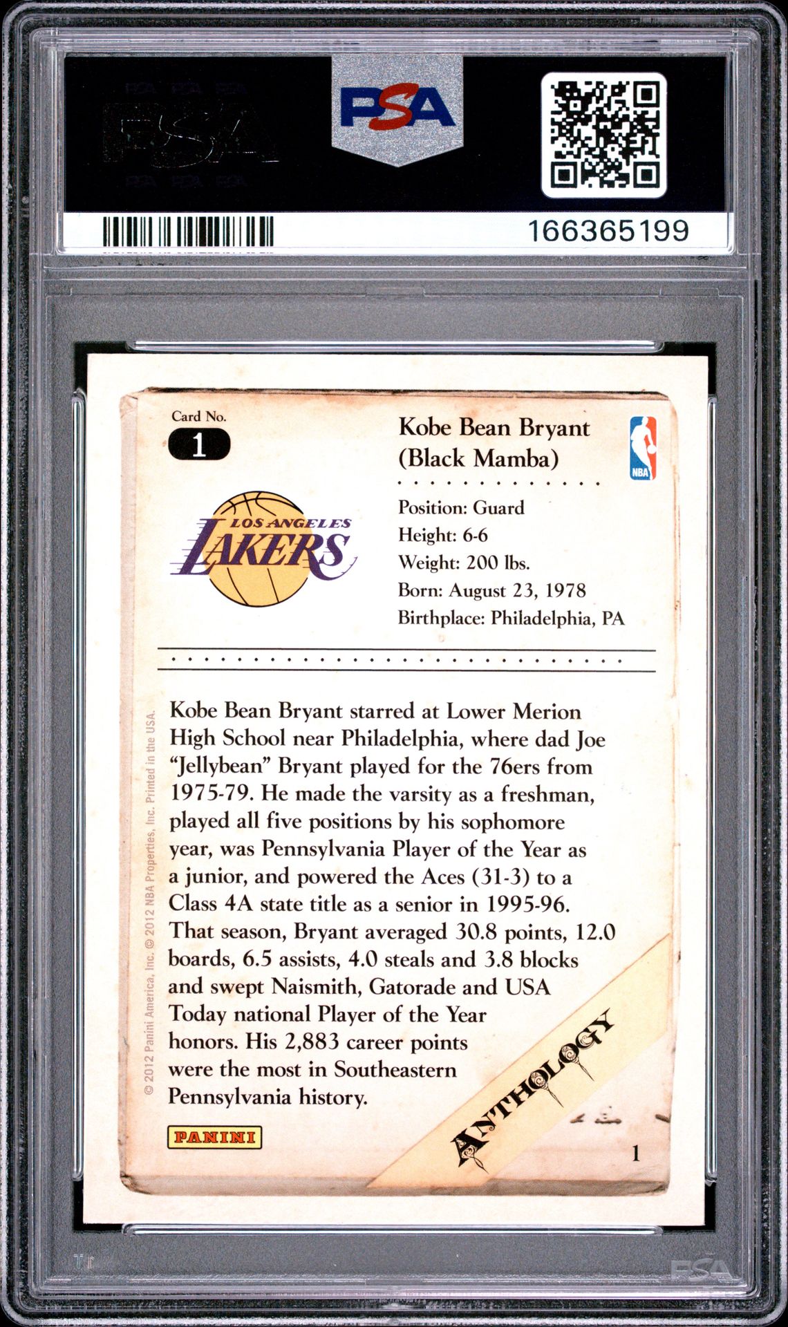 2012 Panini Kobe Anthology Kobe Bryant #1 (Kobe Anthology) Nm-Mt 8 back